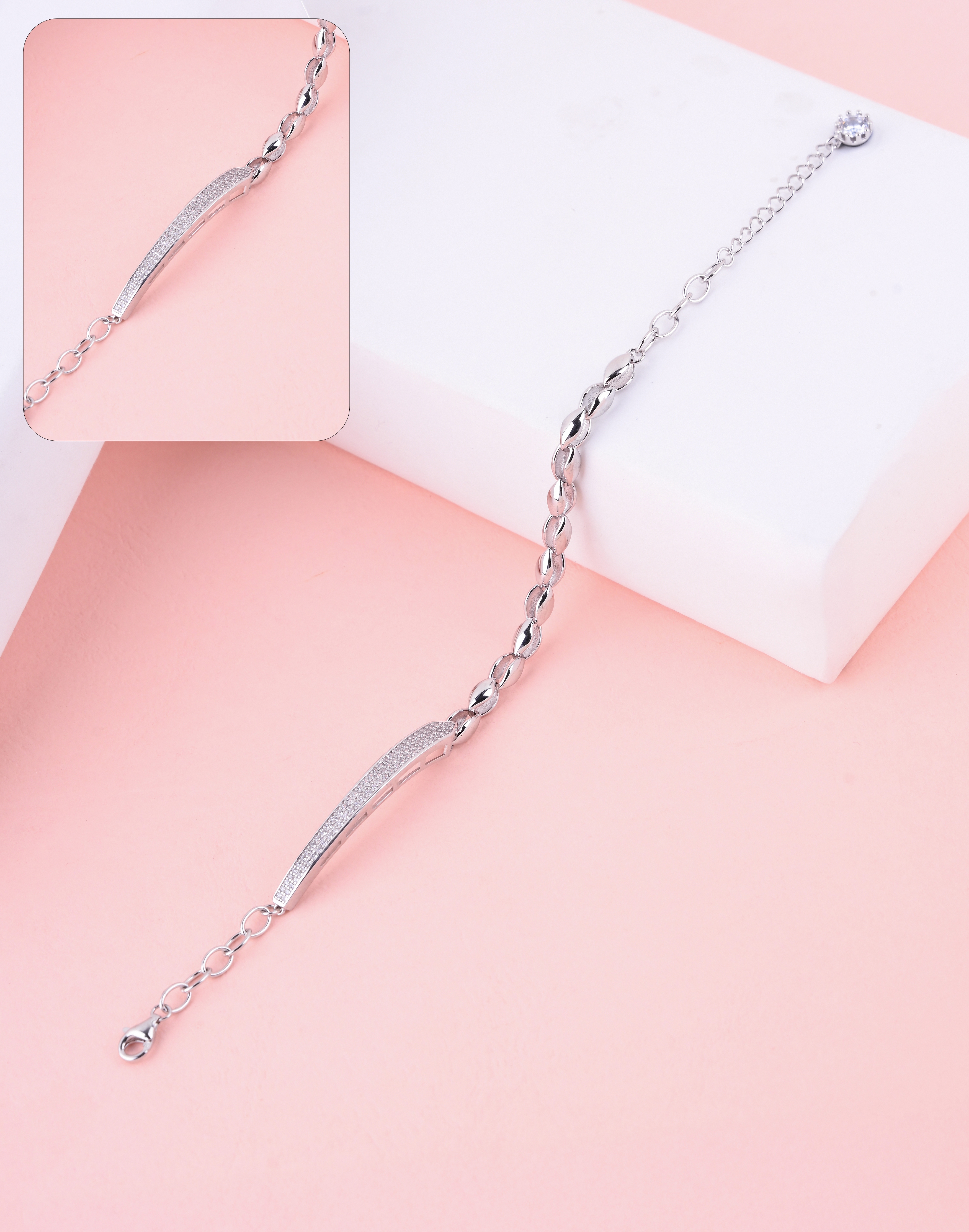 92.5 Sterling Sleek Bar Link Bracelet 