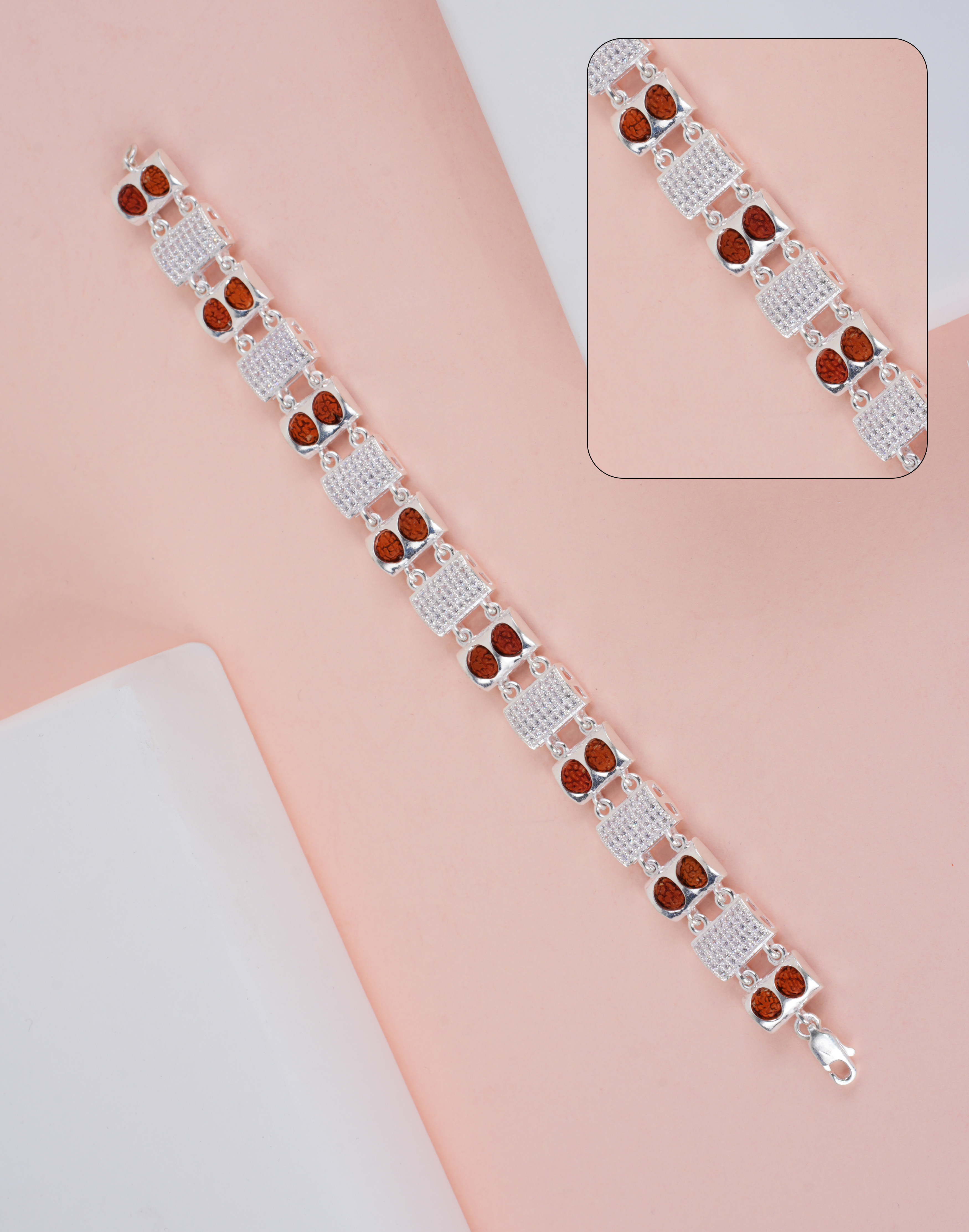 RUDRAKSH SILVER CASTING CZ PLATE BRACELET 925