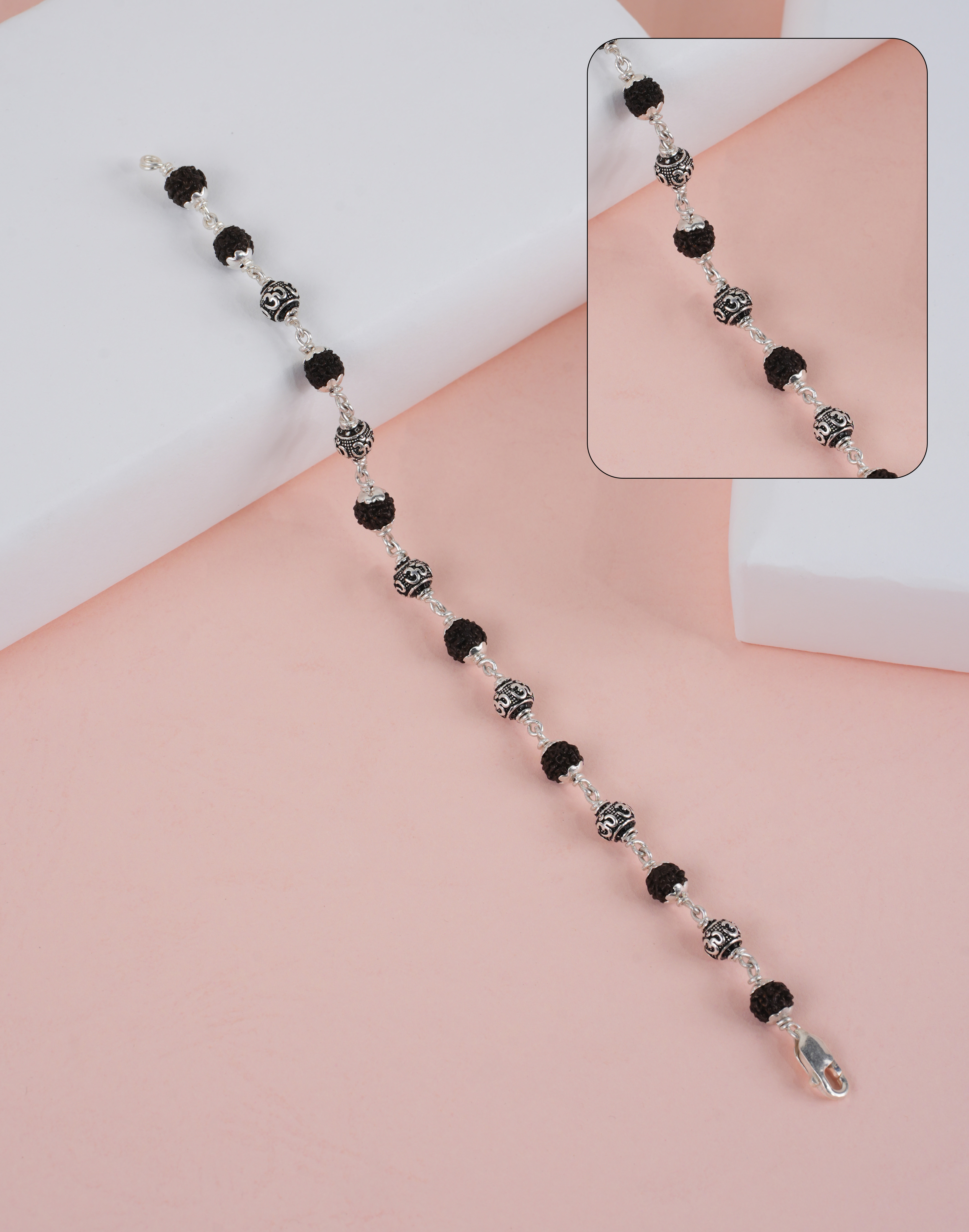 RUDRAKSH SILVER OM RUDRA BRACELET 925 PST 6-7 MM