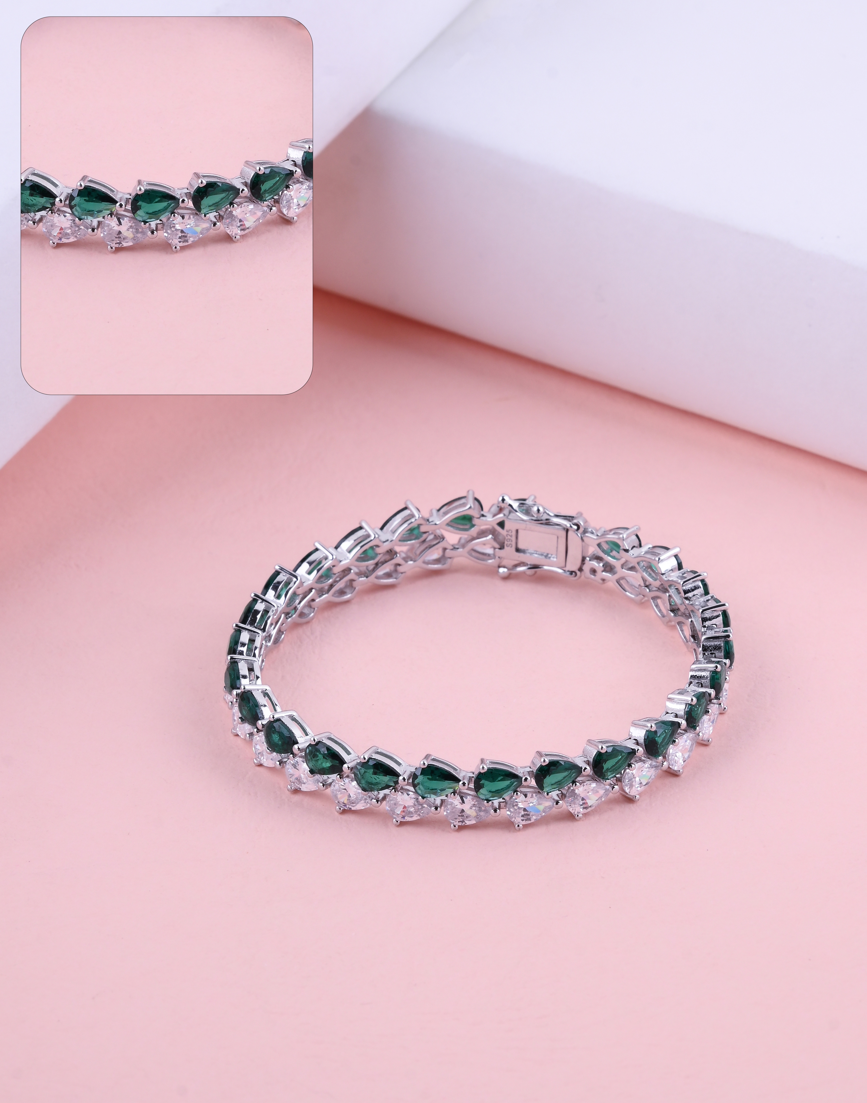 92.5 Sterling Emerald Teardrop Bracelet