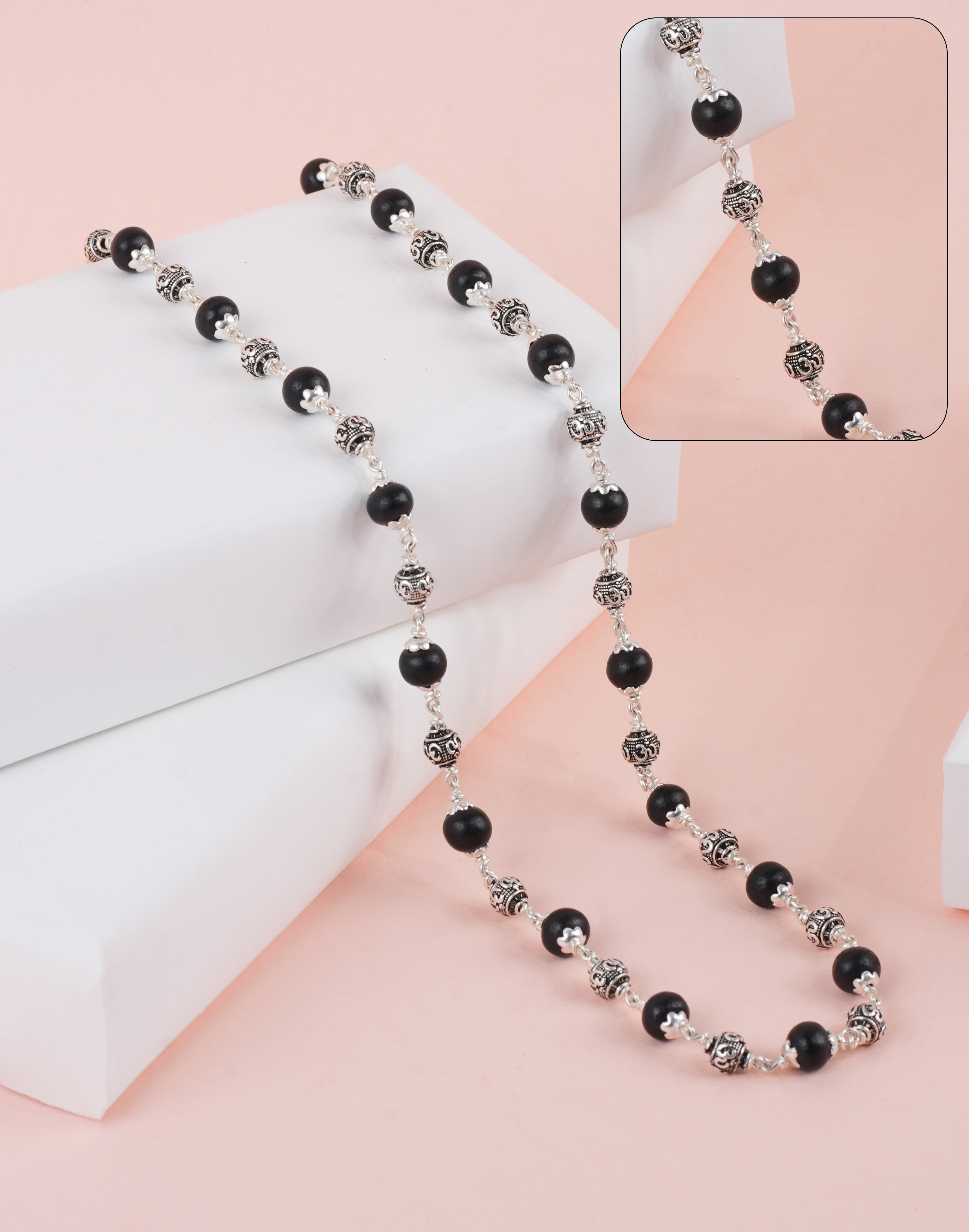 OM KARUNGALI MALA 925 PST 7-8 MM