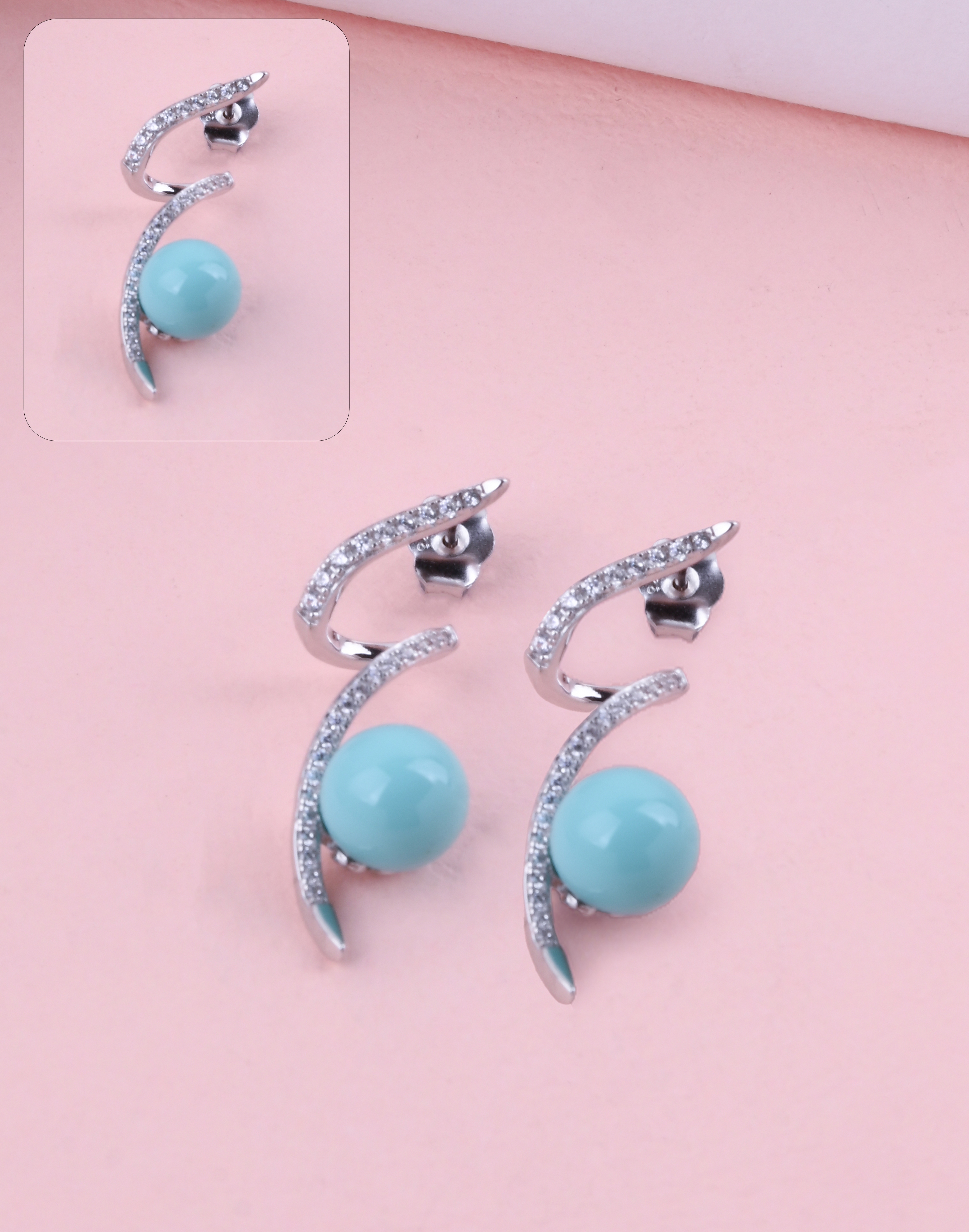 92.5 Sterling Turquoise Curve Drop Earrings