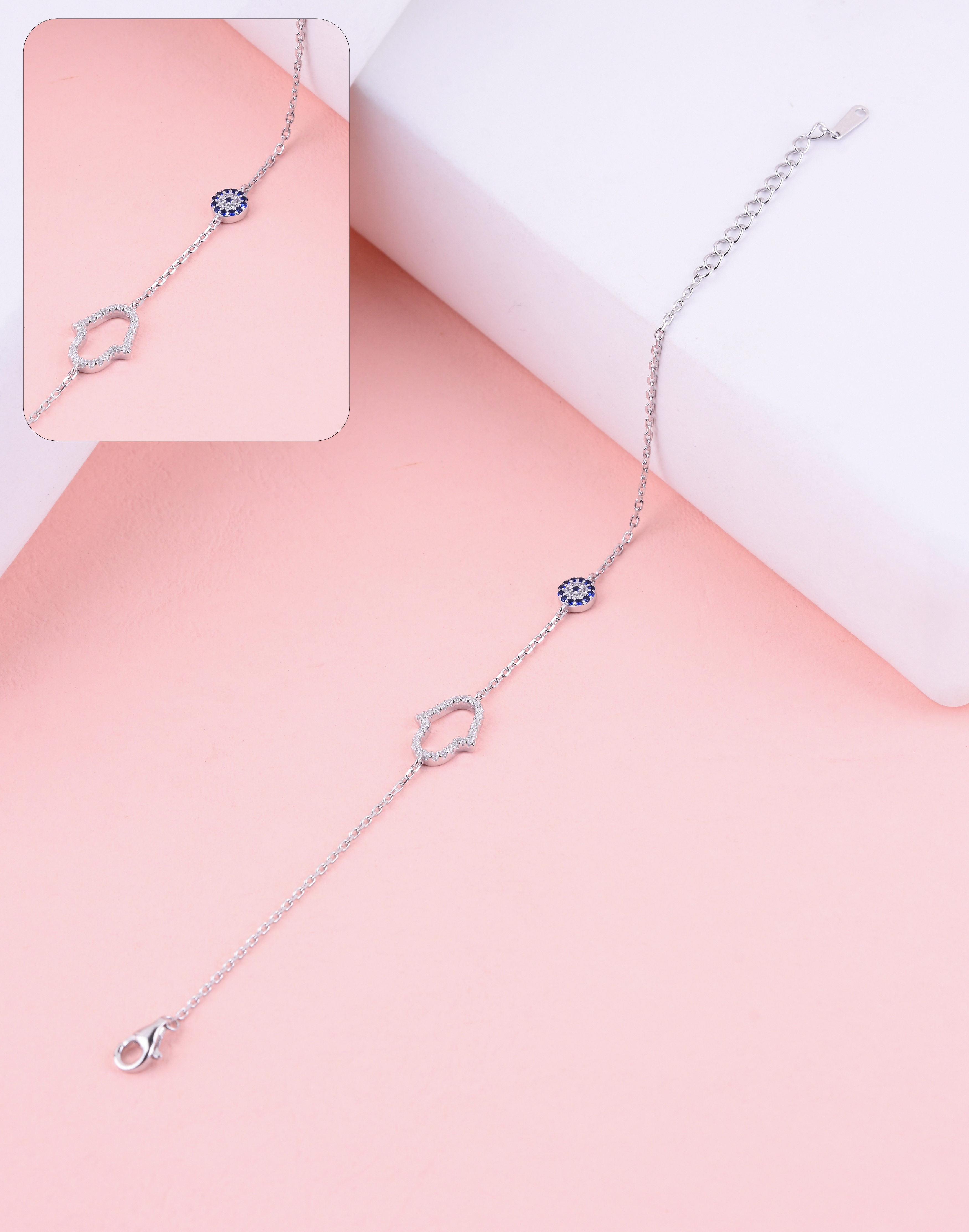 92.5 Sterling Evil Eye Clover Bracelet