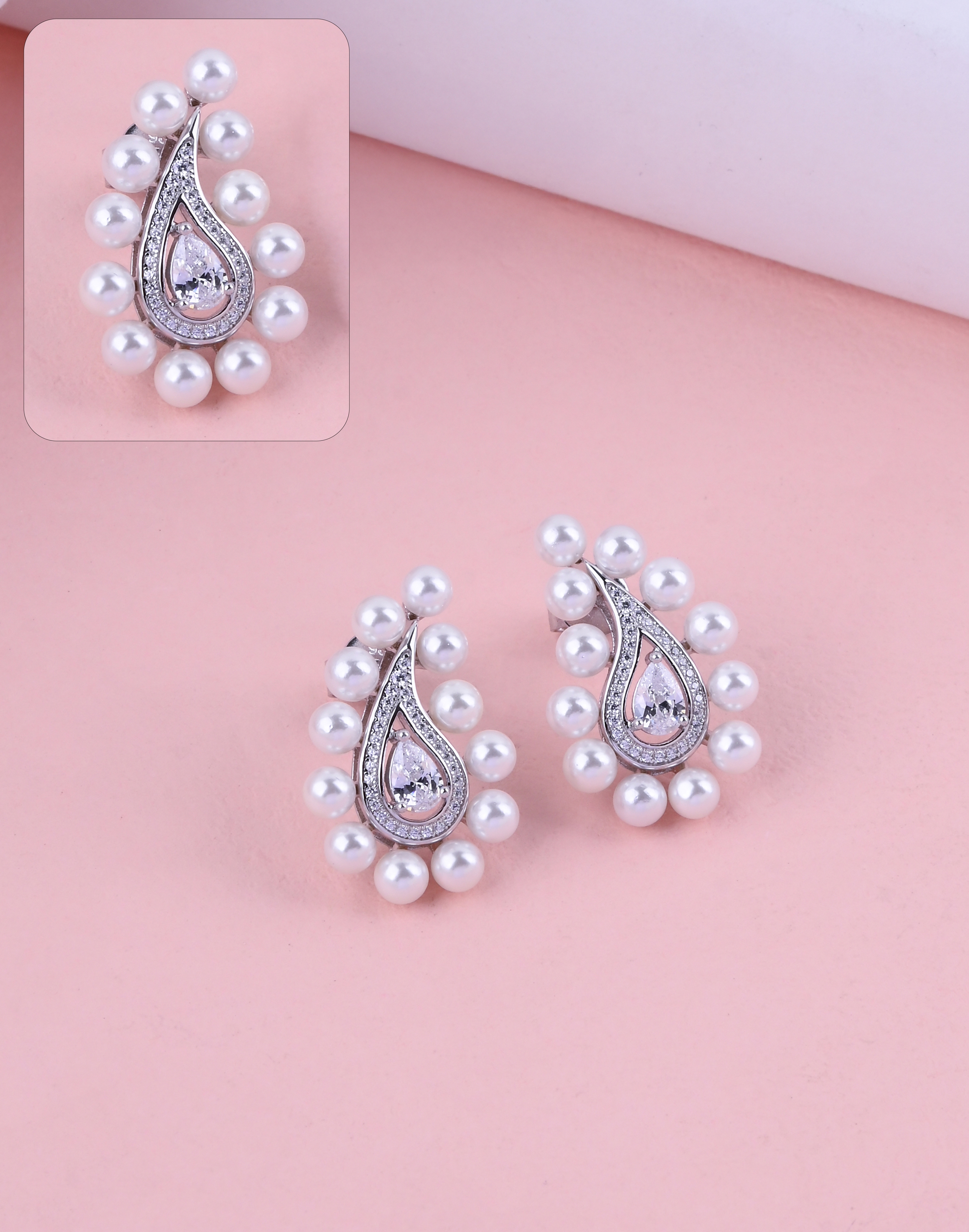 92.5 Sterling Pearl Halo Drop Earrings