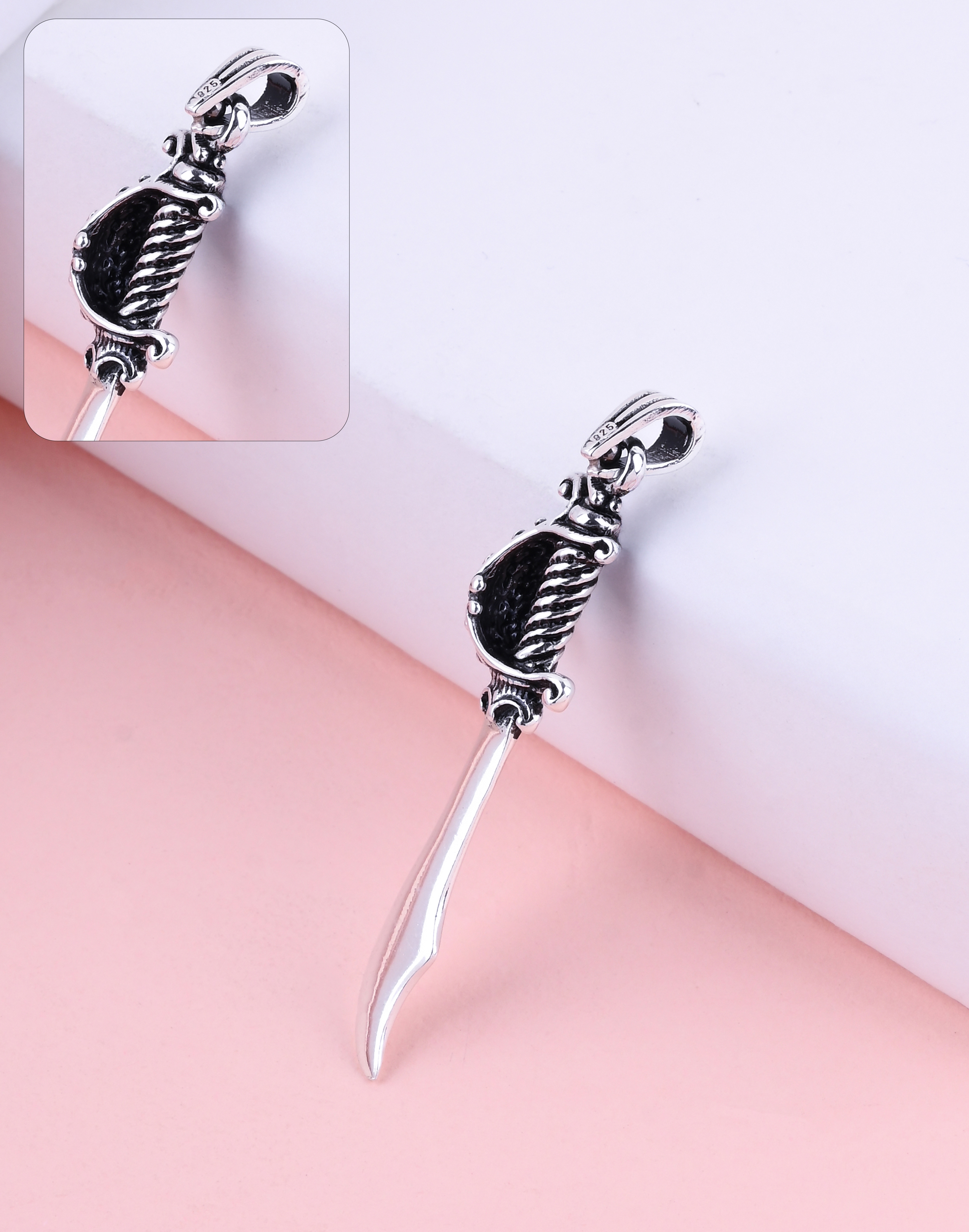 92.5 Sterling Curved Dagger Pendant