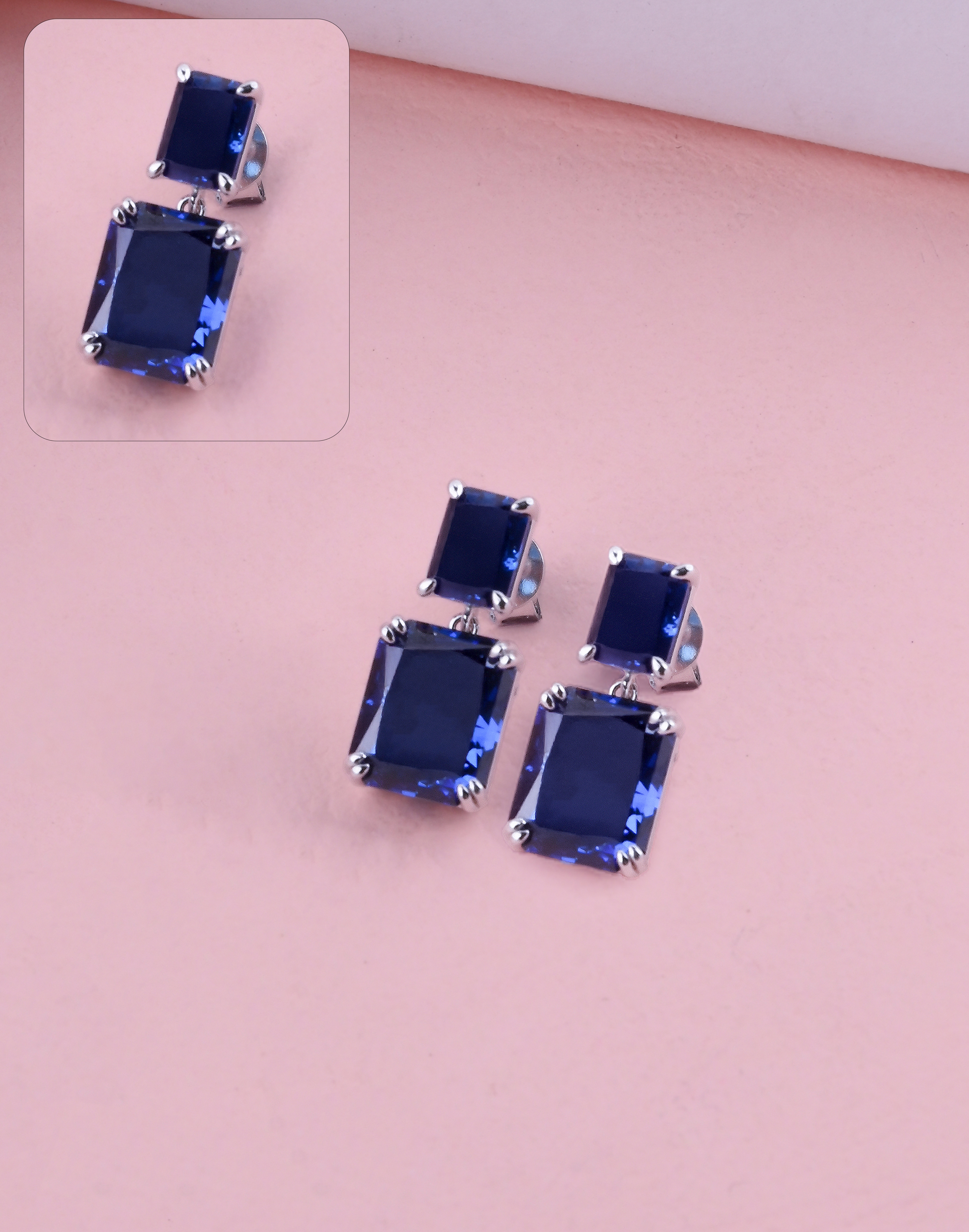92.5 Sterling Sapphire Square Drop Earrings