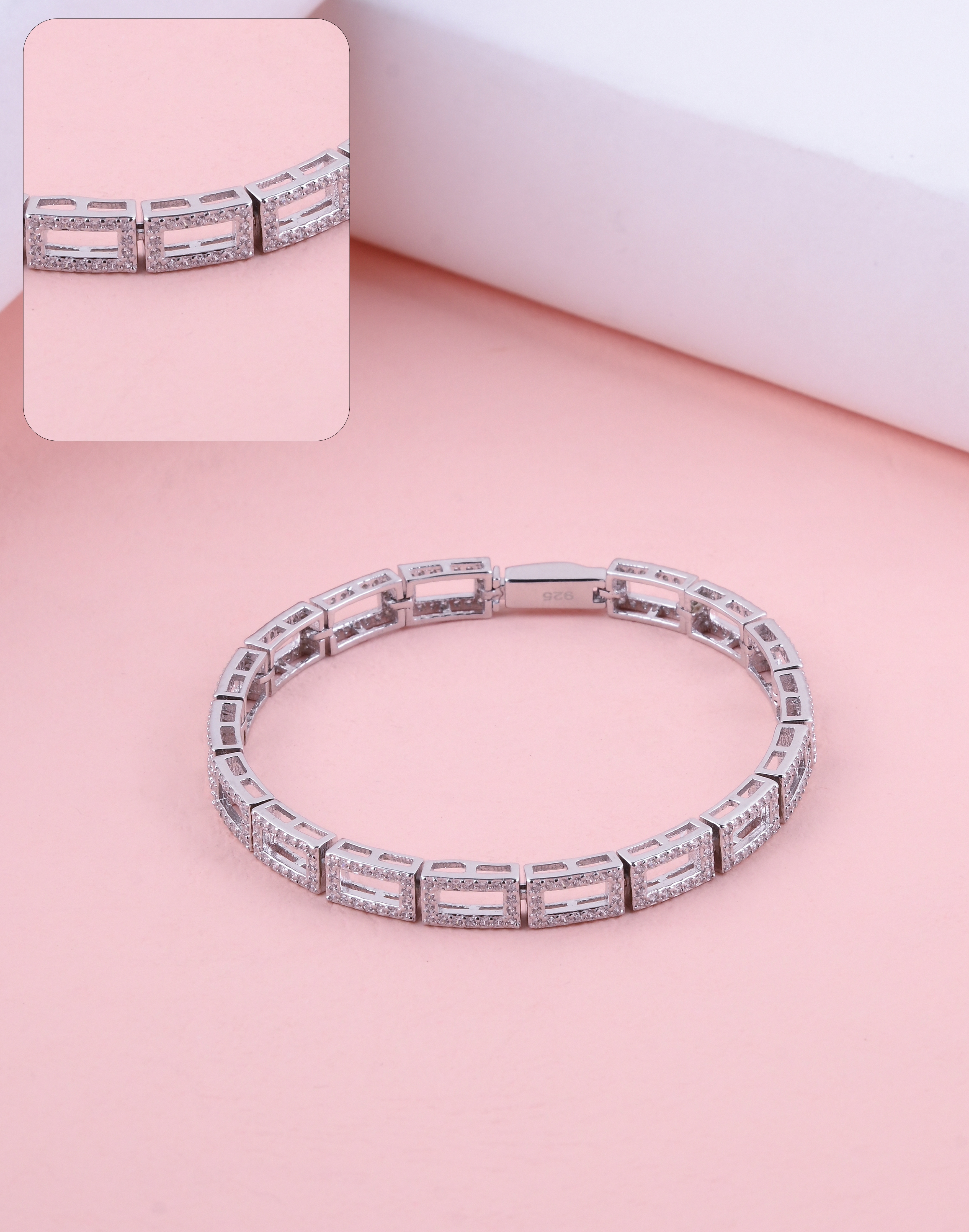 92.5 Sterling Geometric Stone Link Bracelet