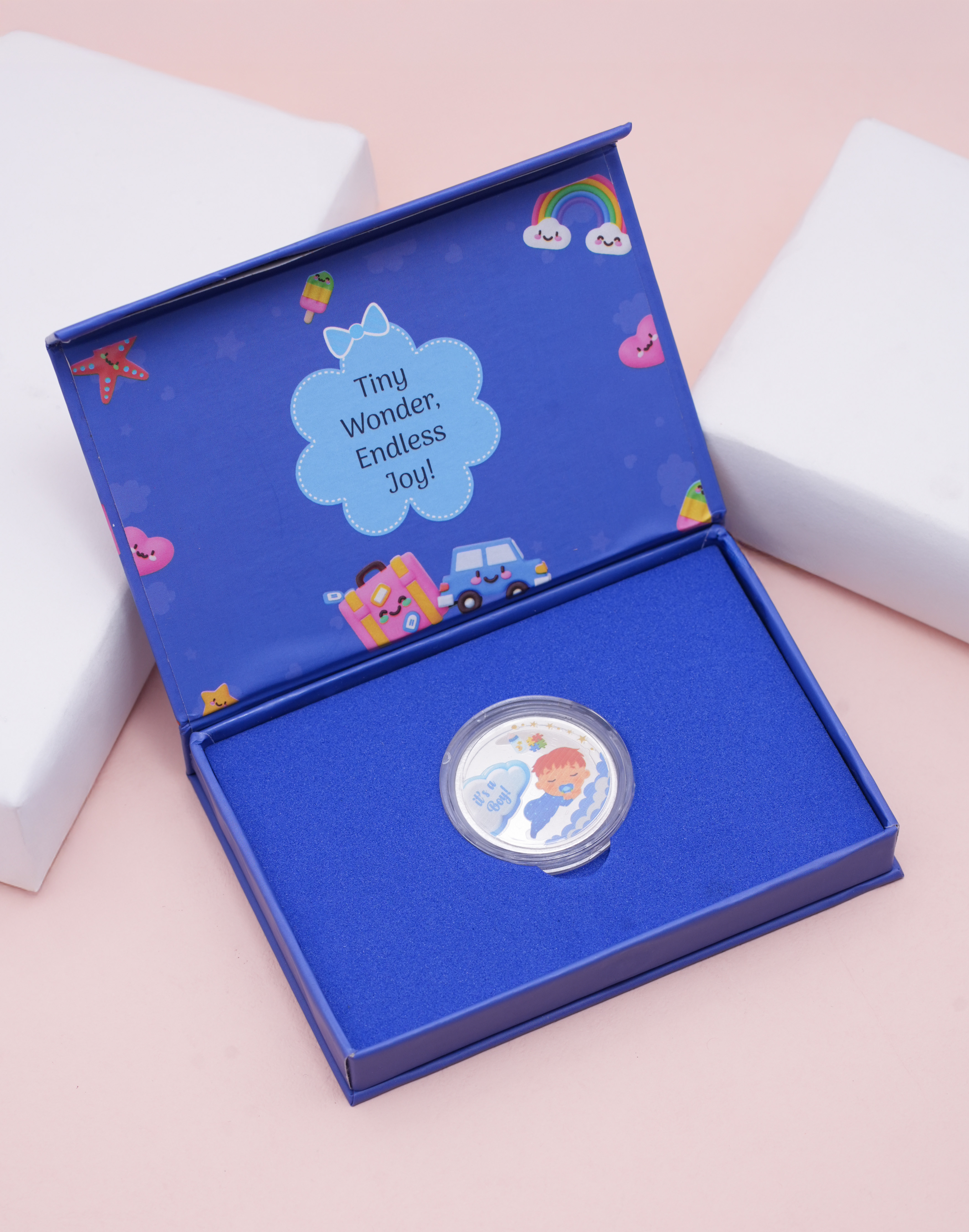 Baby Boy Blessings Silver Coin Gift Box