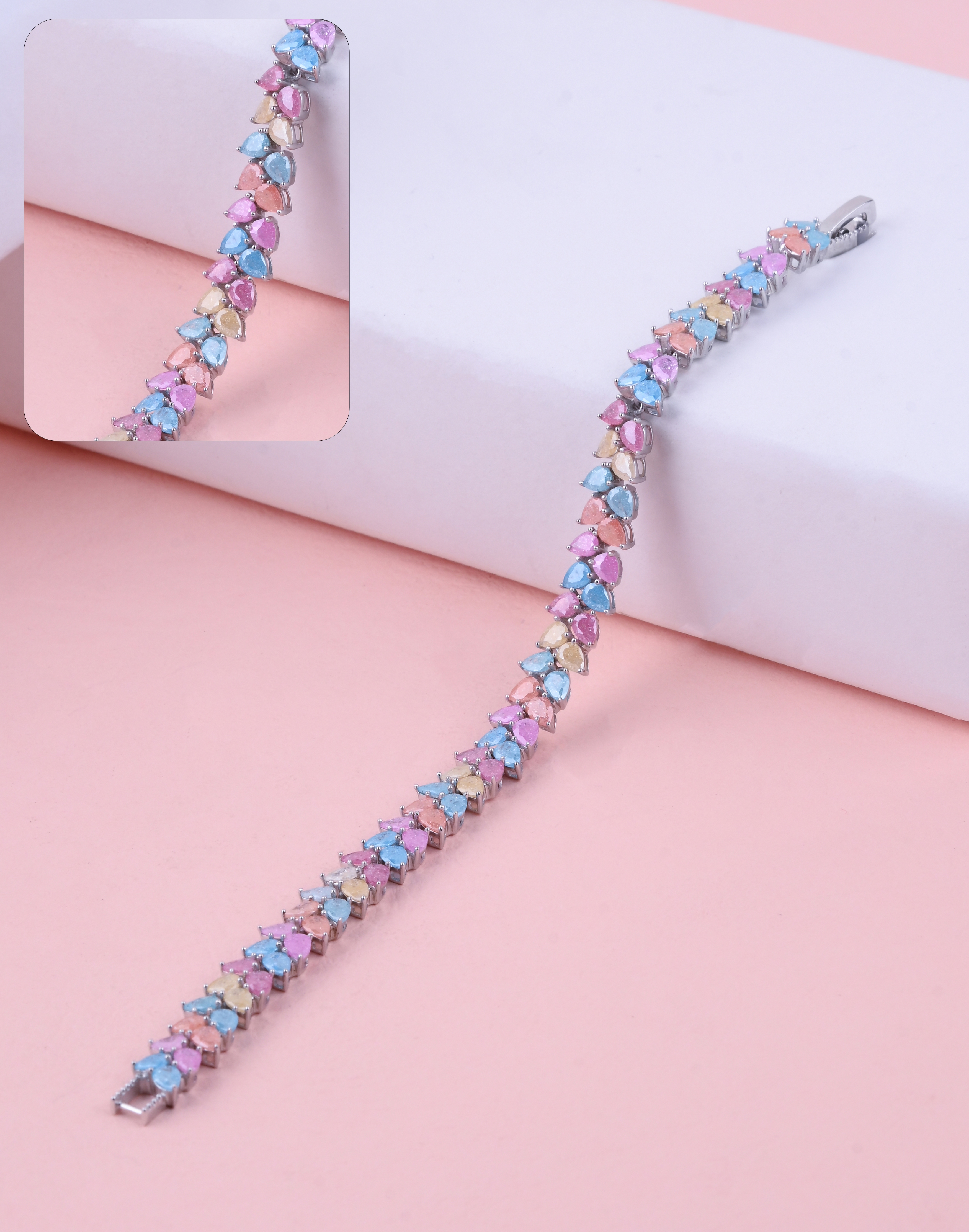 92.5 Sterling Multicolor Stone Tennis Bracelet