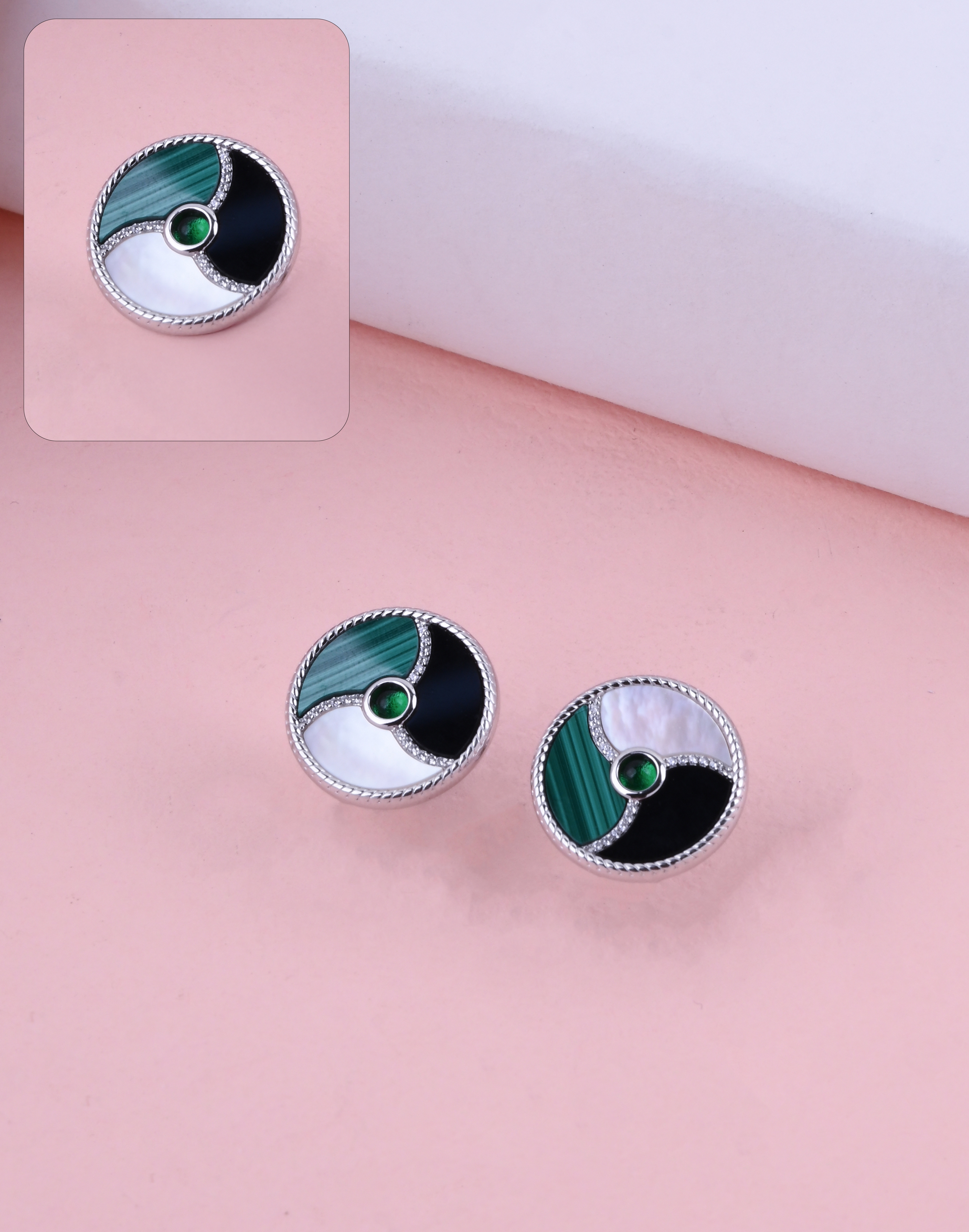 92.5 Sterling Tricolor Stone Stud Earrings