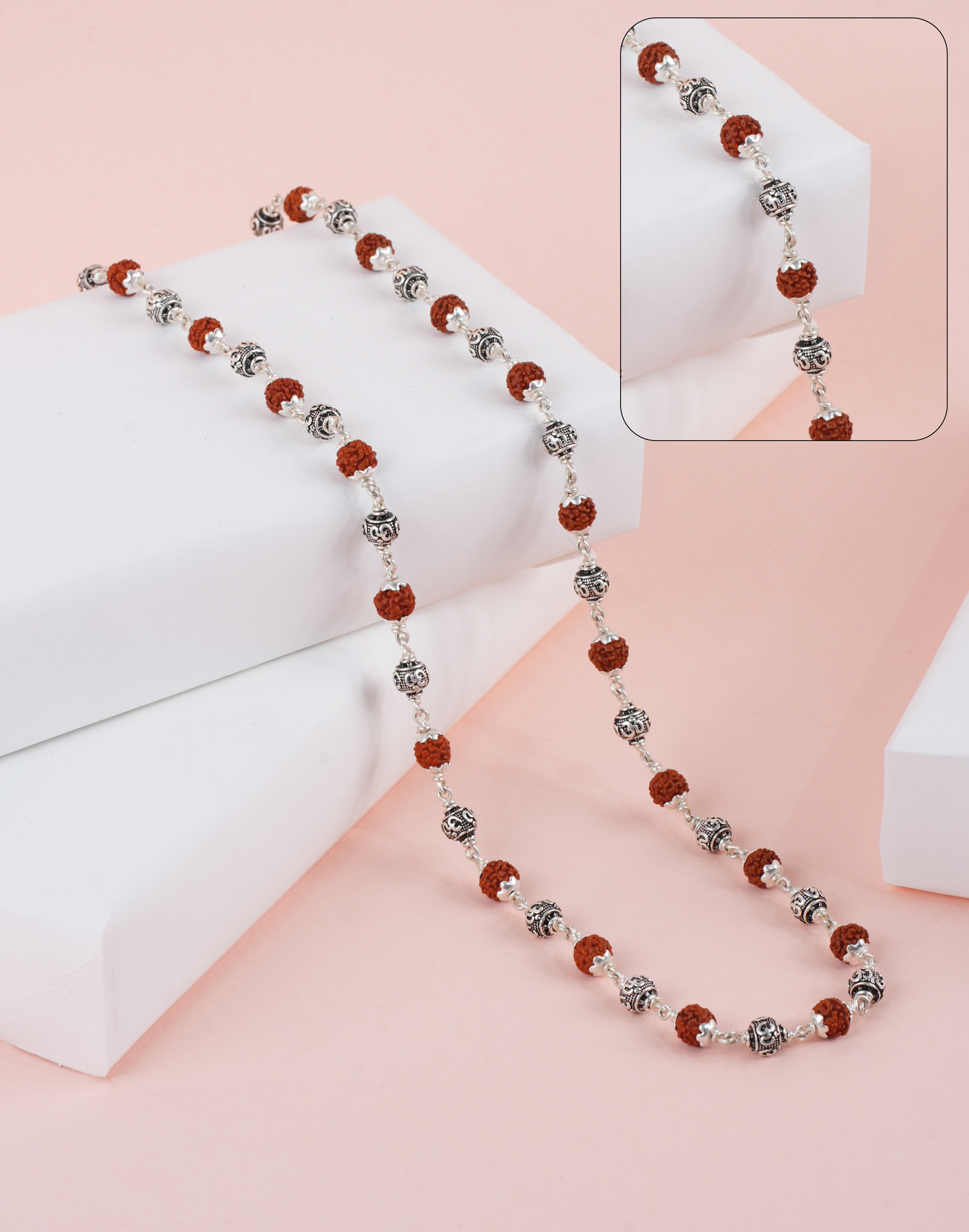RUDRAKSH SILVER OM RUDRA MALA 925 PST 7-8 MM