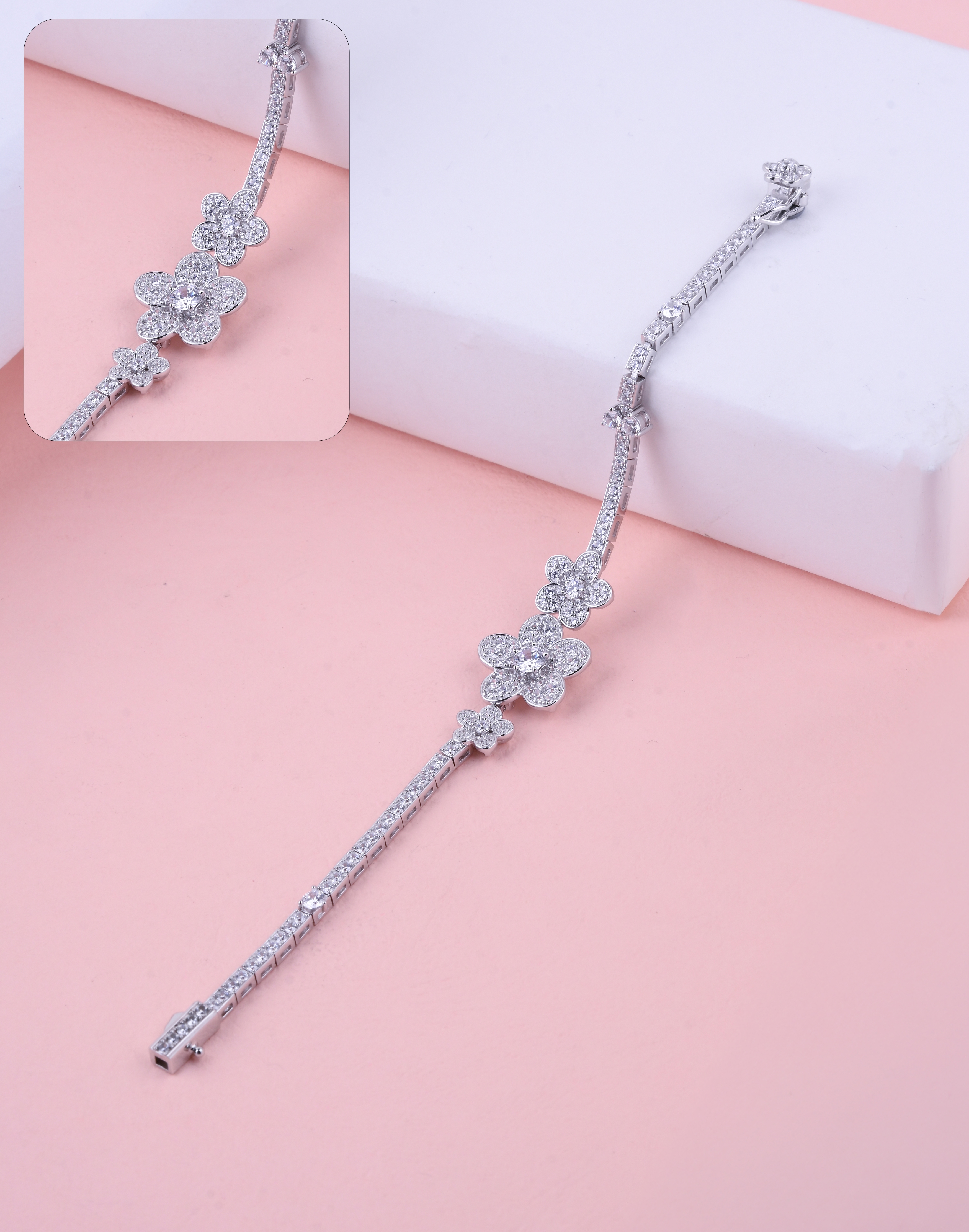 92.5 Sterling Floral Sparkle Bracelet