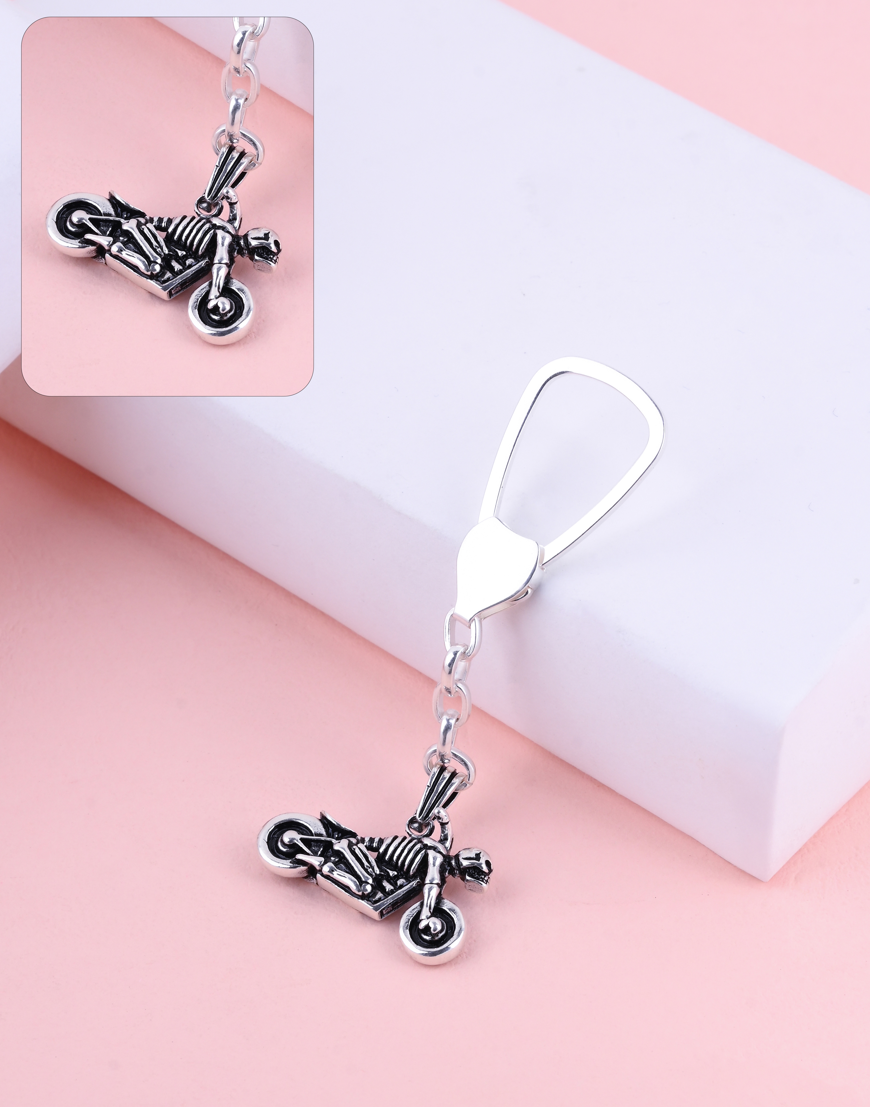 92.5 Sterling Skeleton Rider Charm Keychain