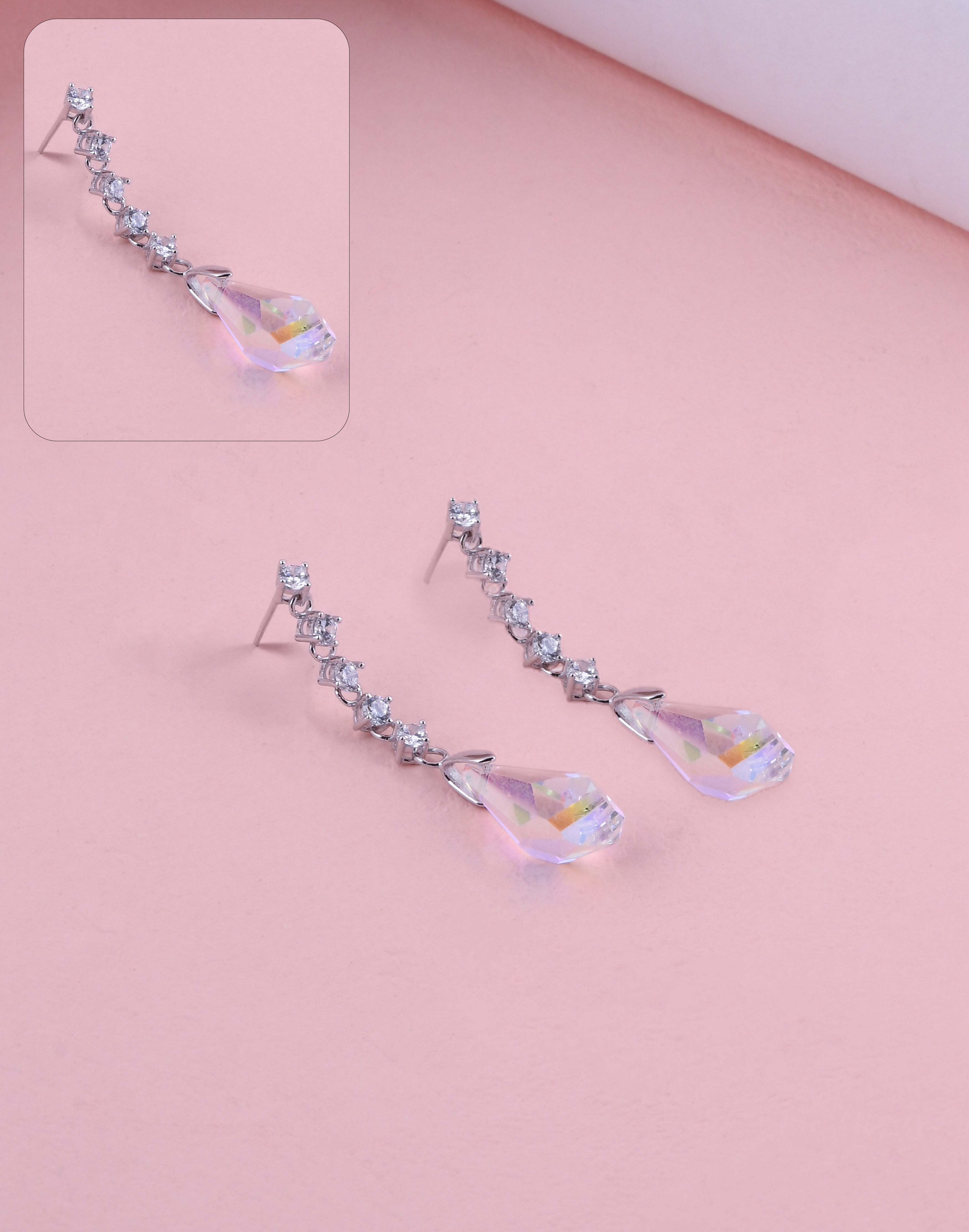 92.5 Sterling Prism Drop Crystal Earrings