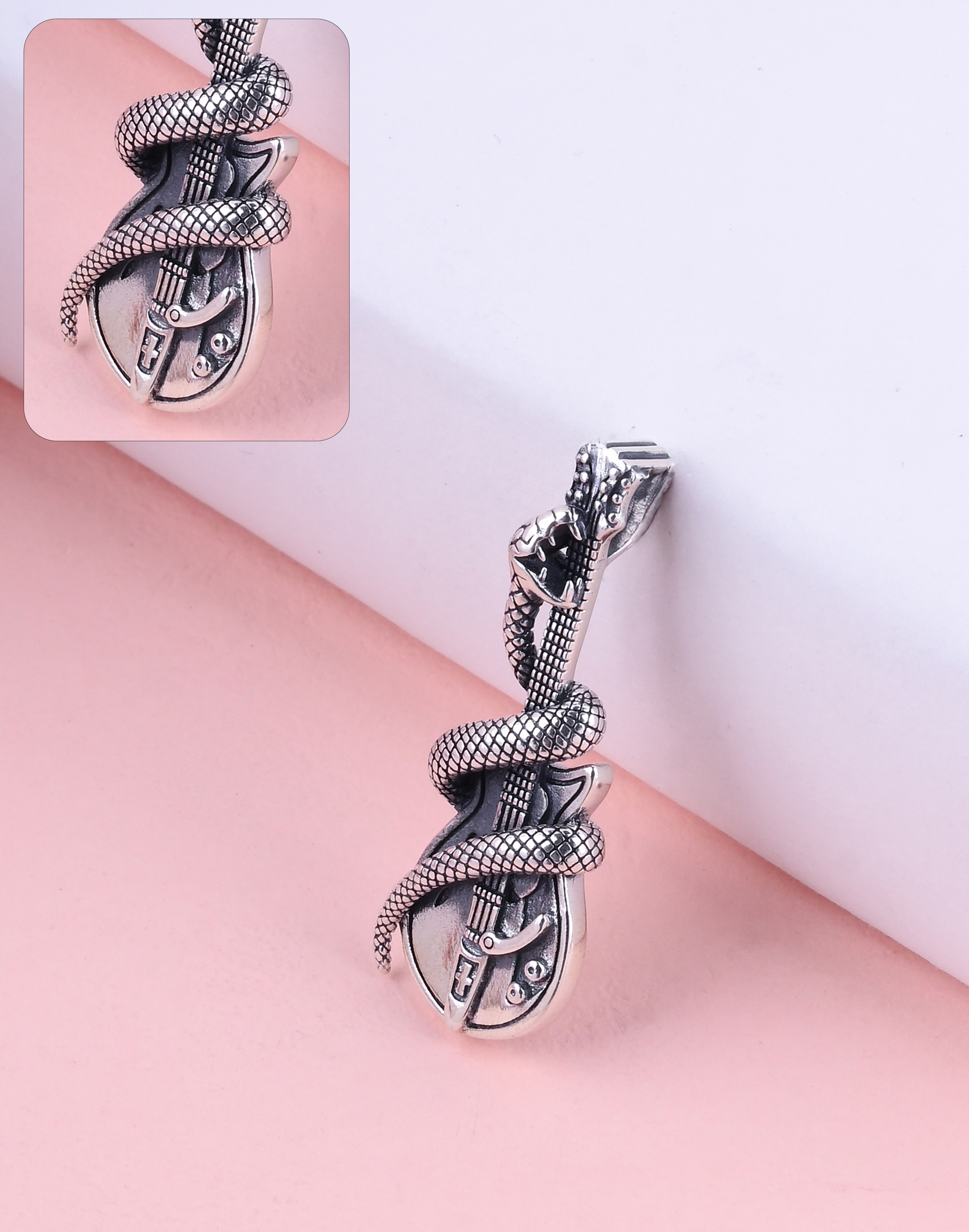 92.5 Sterling Snake Guitar Pendant