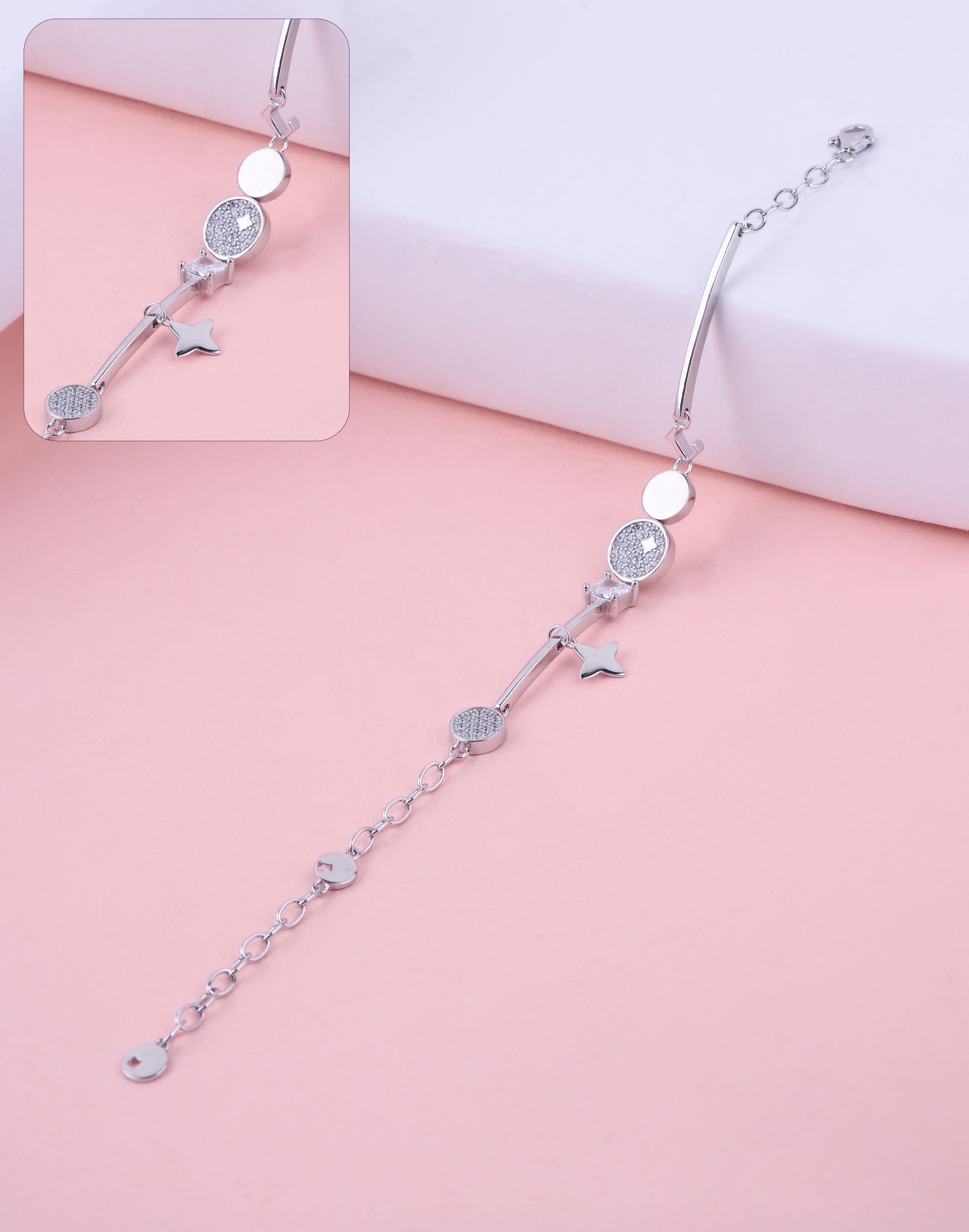 92.5 Sterling Star Charm Bar Bracelet