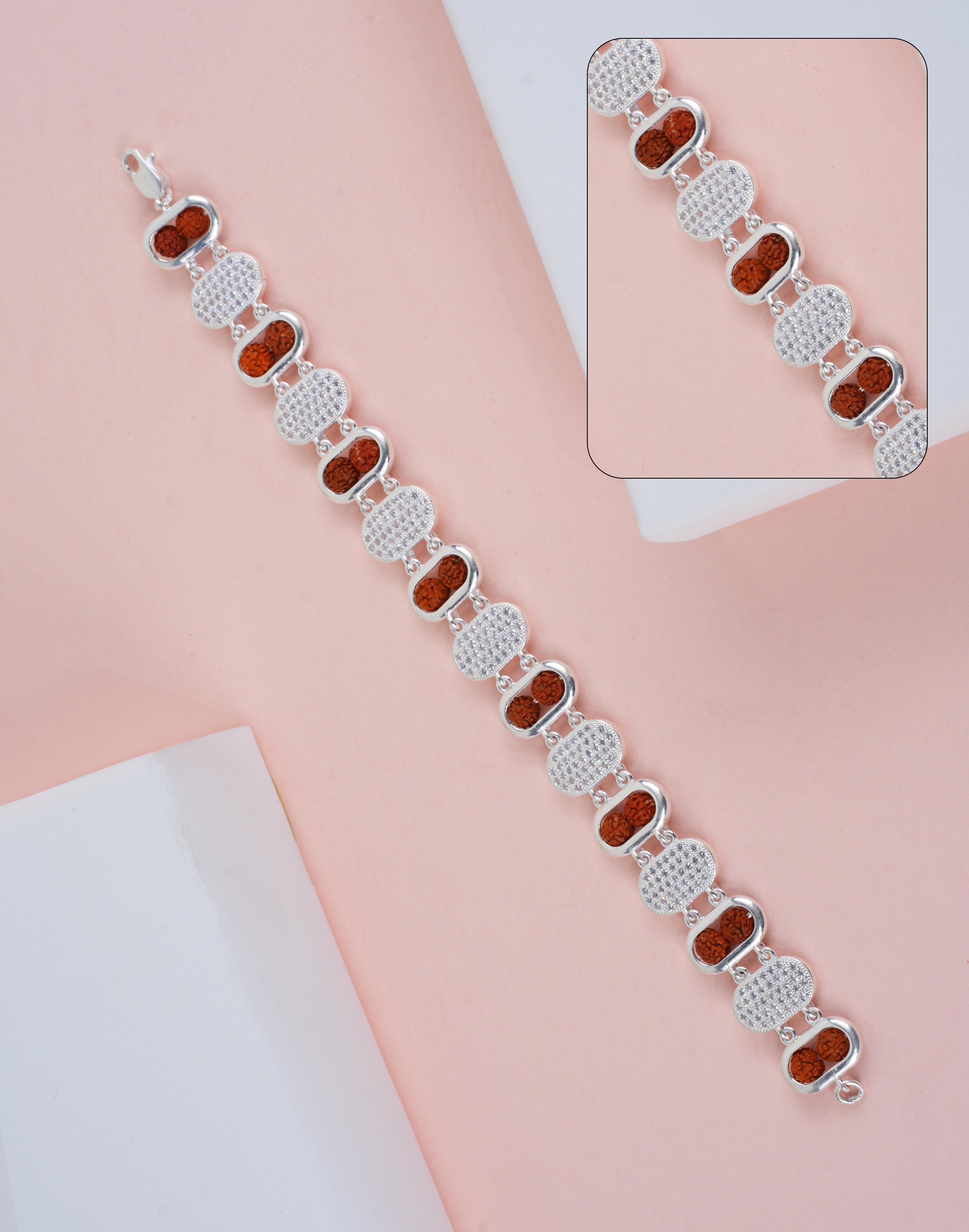 RUDRAKSH BRACELET SILVER CAPSULE CZ (TWO LINE)