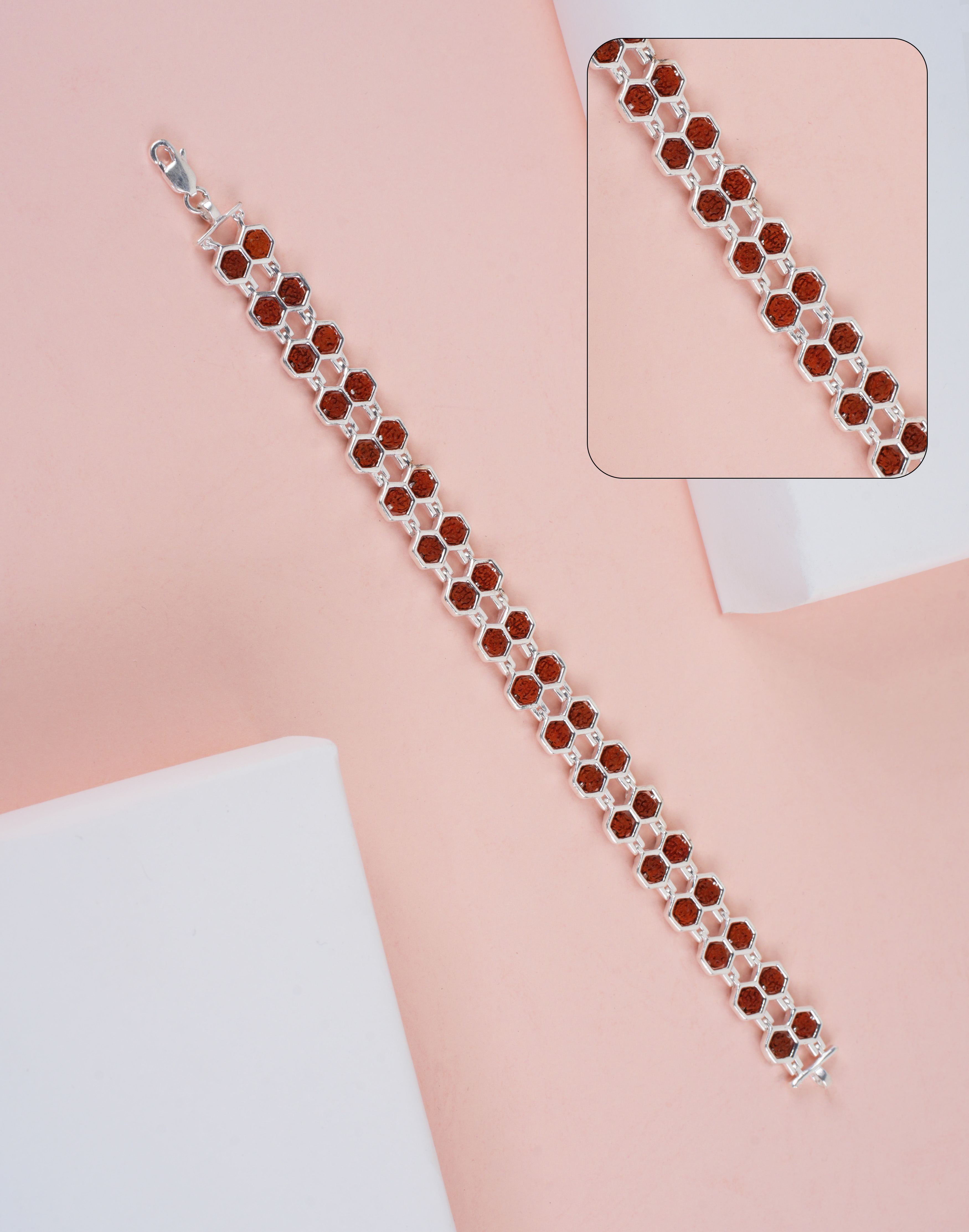 RUDRAKSH HEXAGON CAPPING TWO LINE BRACELET