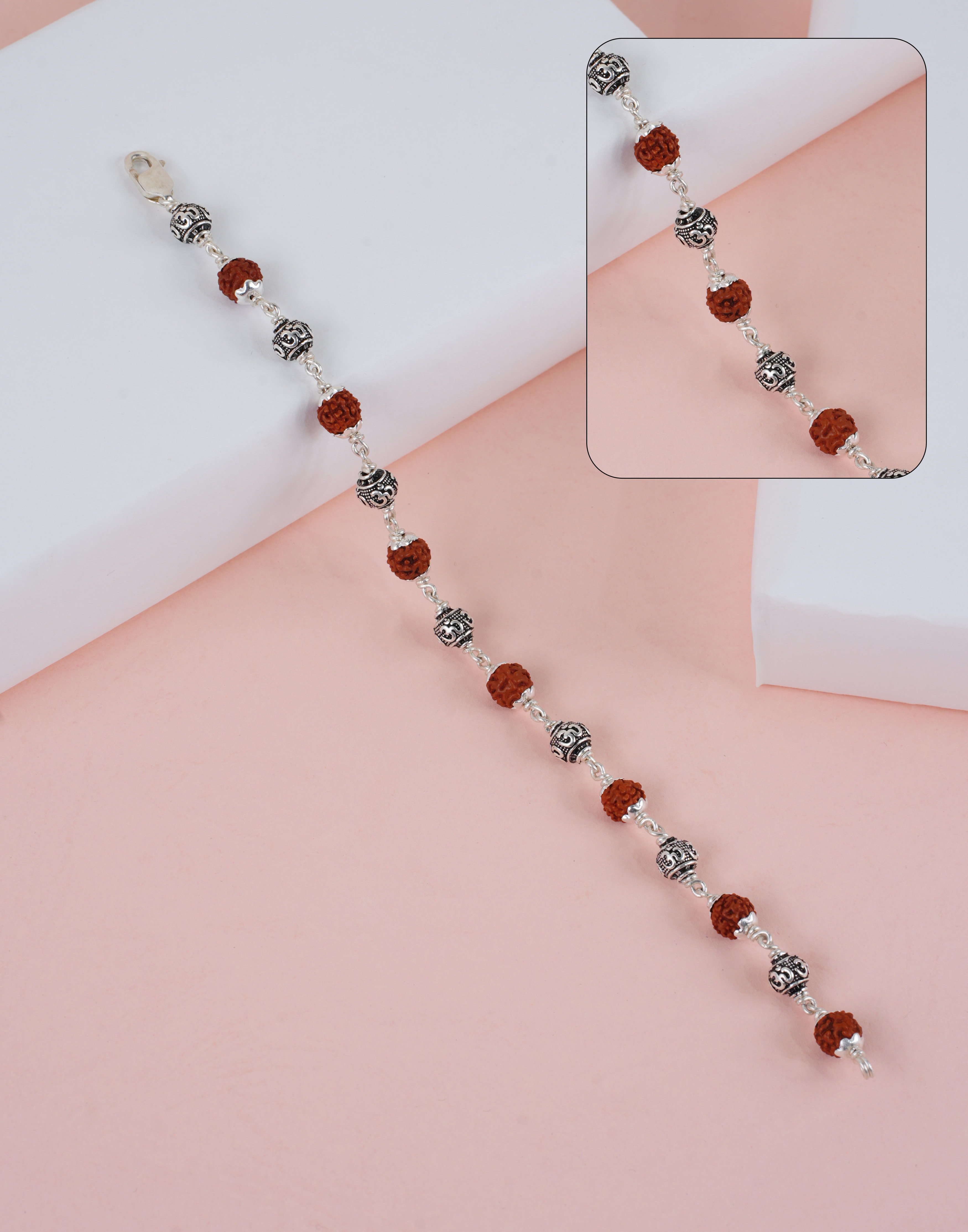 RUDRAKSH SILVER OM RUDRA BRACELET 925 PST 7-8 MM