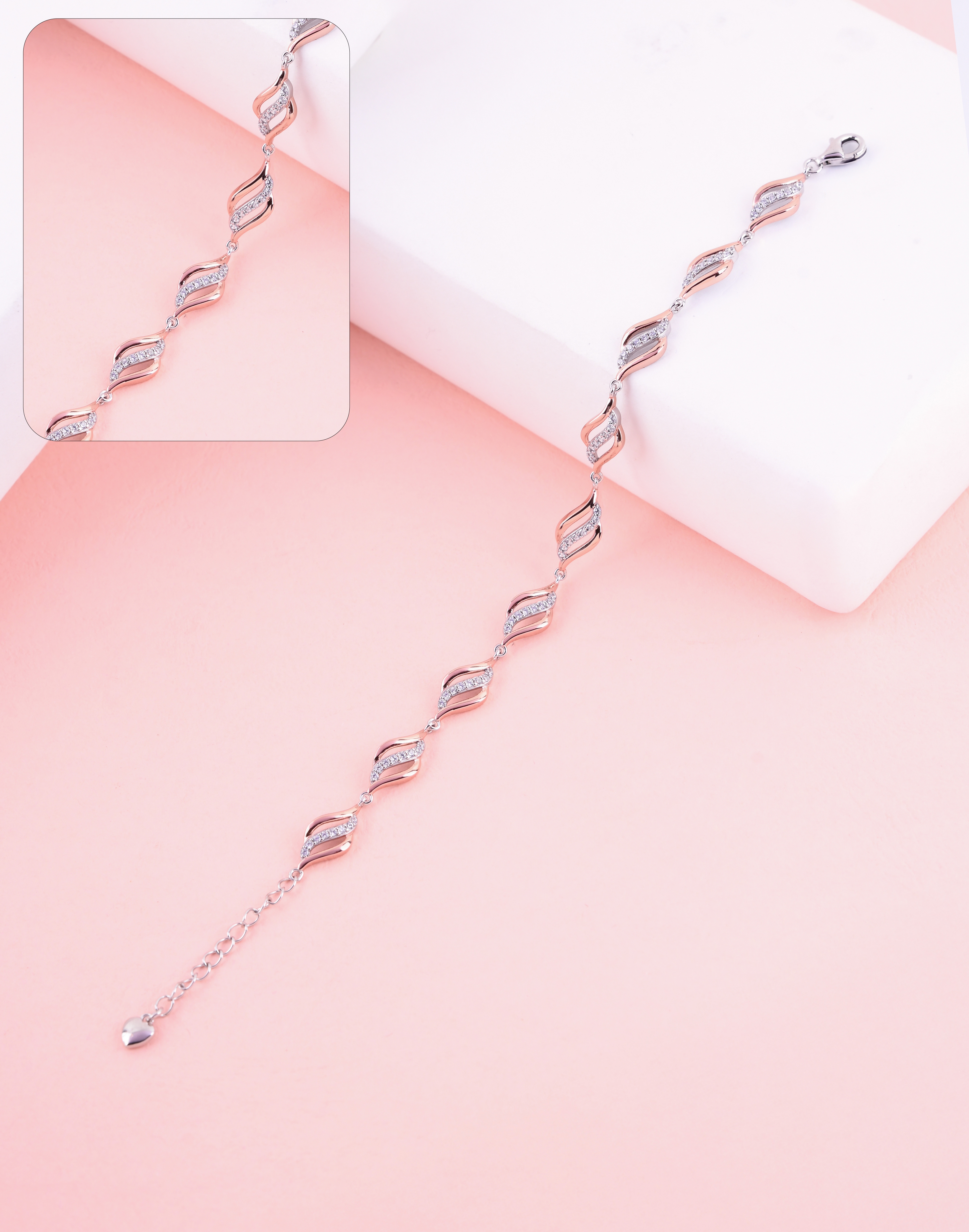 92.5 Sterling Rose Wave Link Bracelet