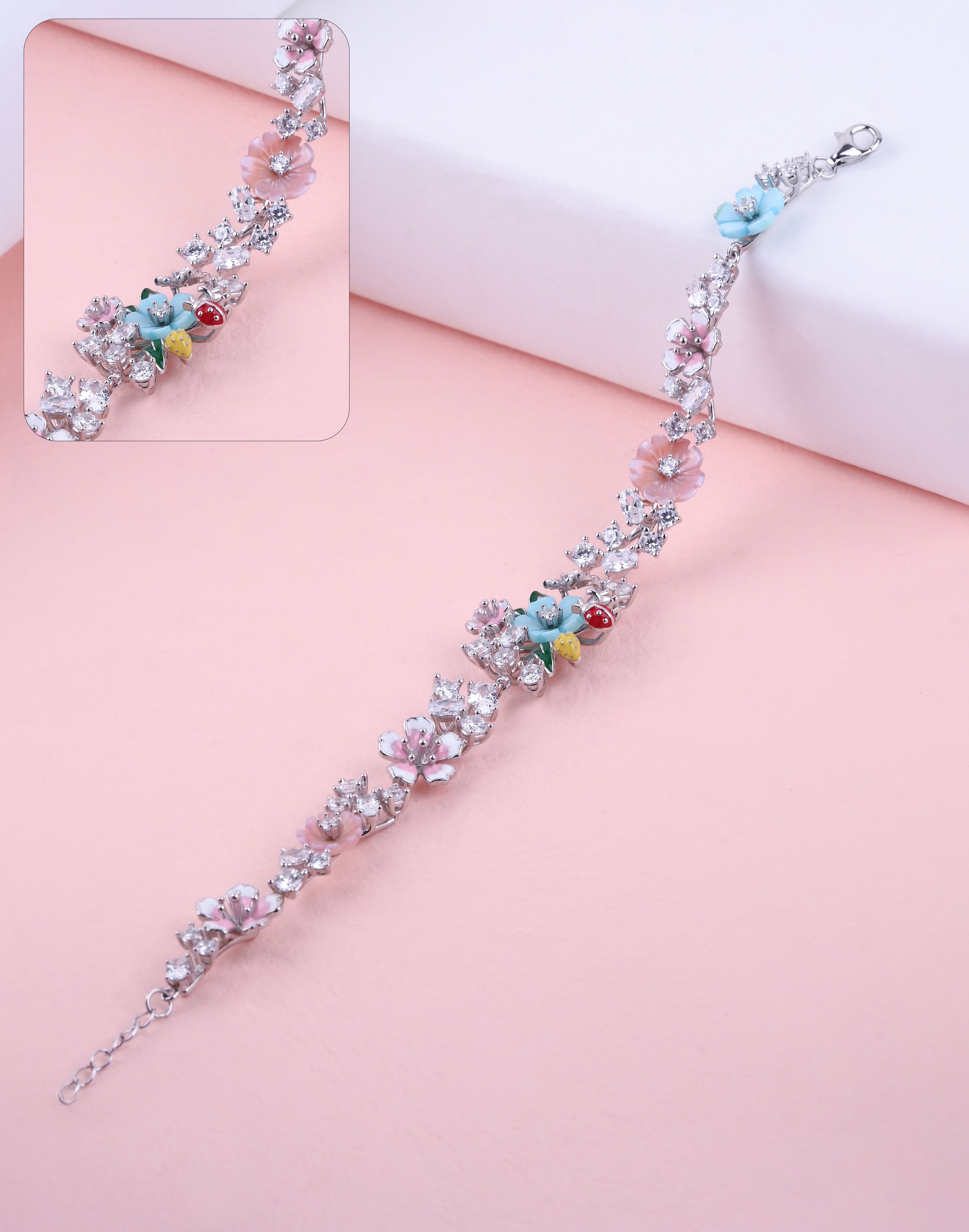 92.5 Sterling Floral Charm Bracelet