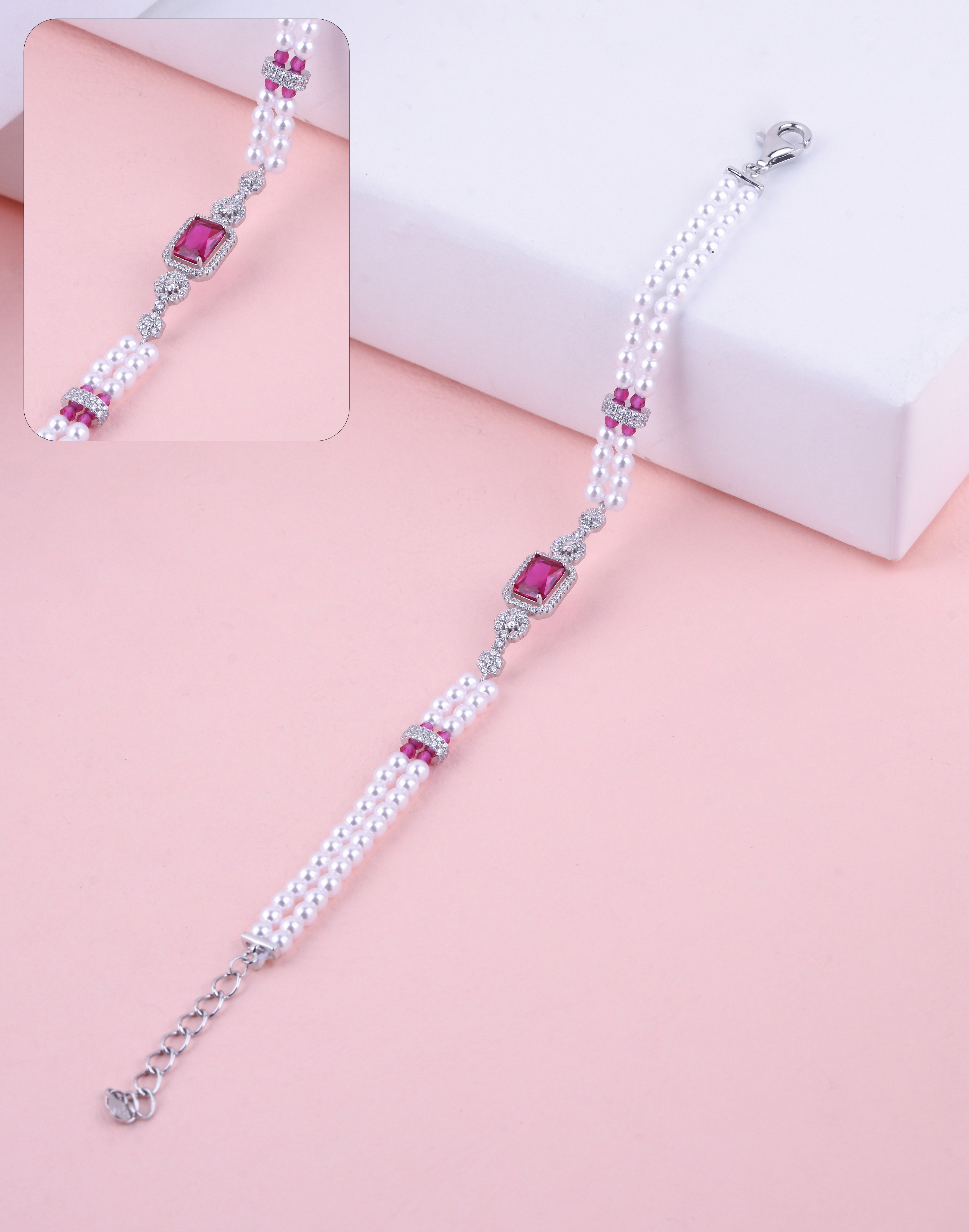 92.5 Sterling Ruby Pearl Bracelet