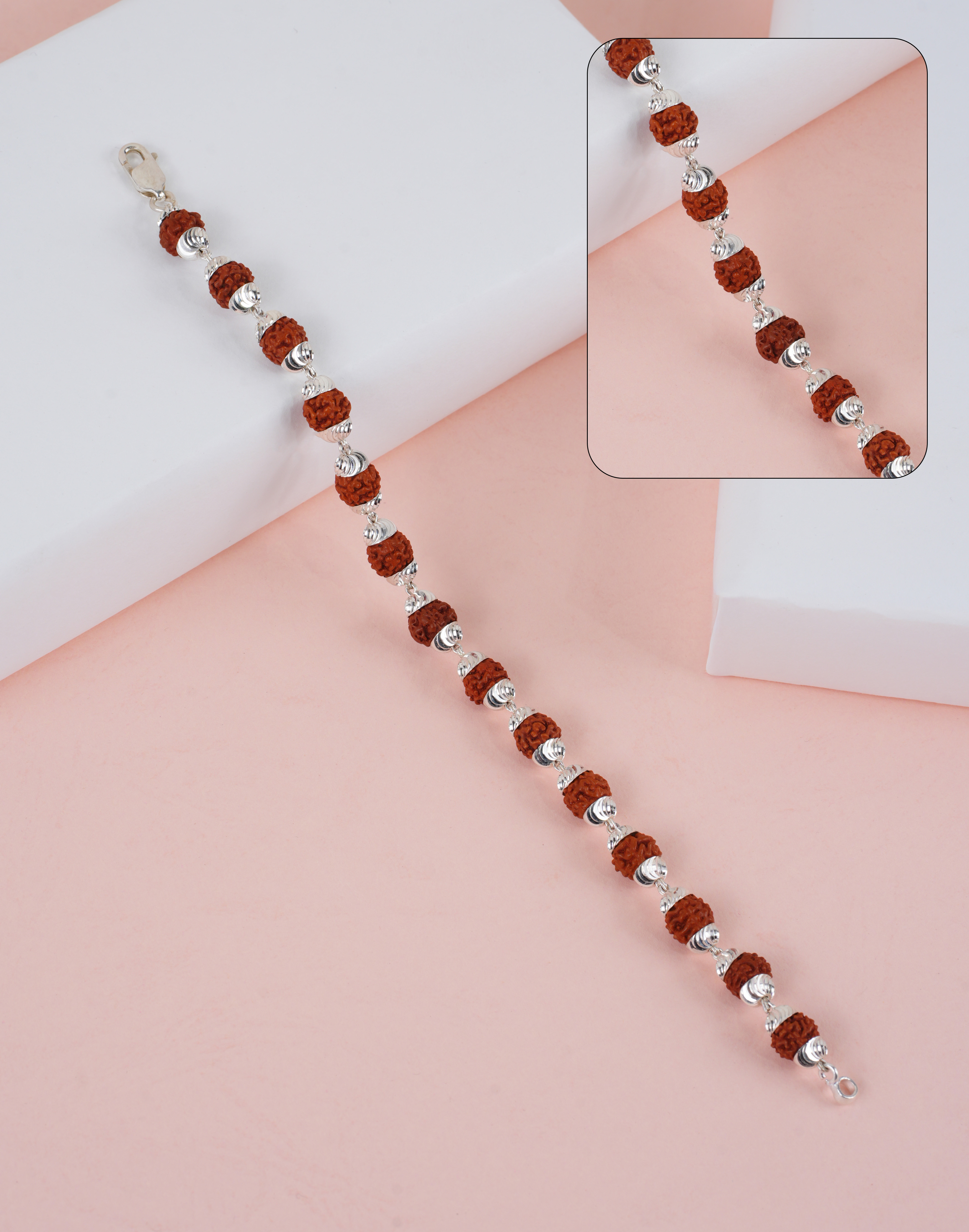 RUDRAKSH SILVER KAILASH BARCELET C CUT CAP 7-8 MM