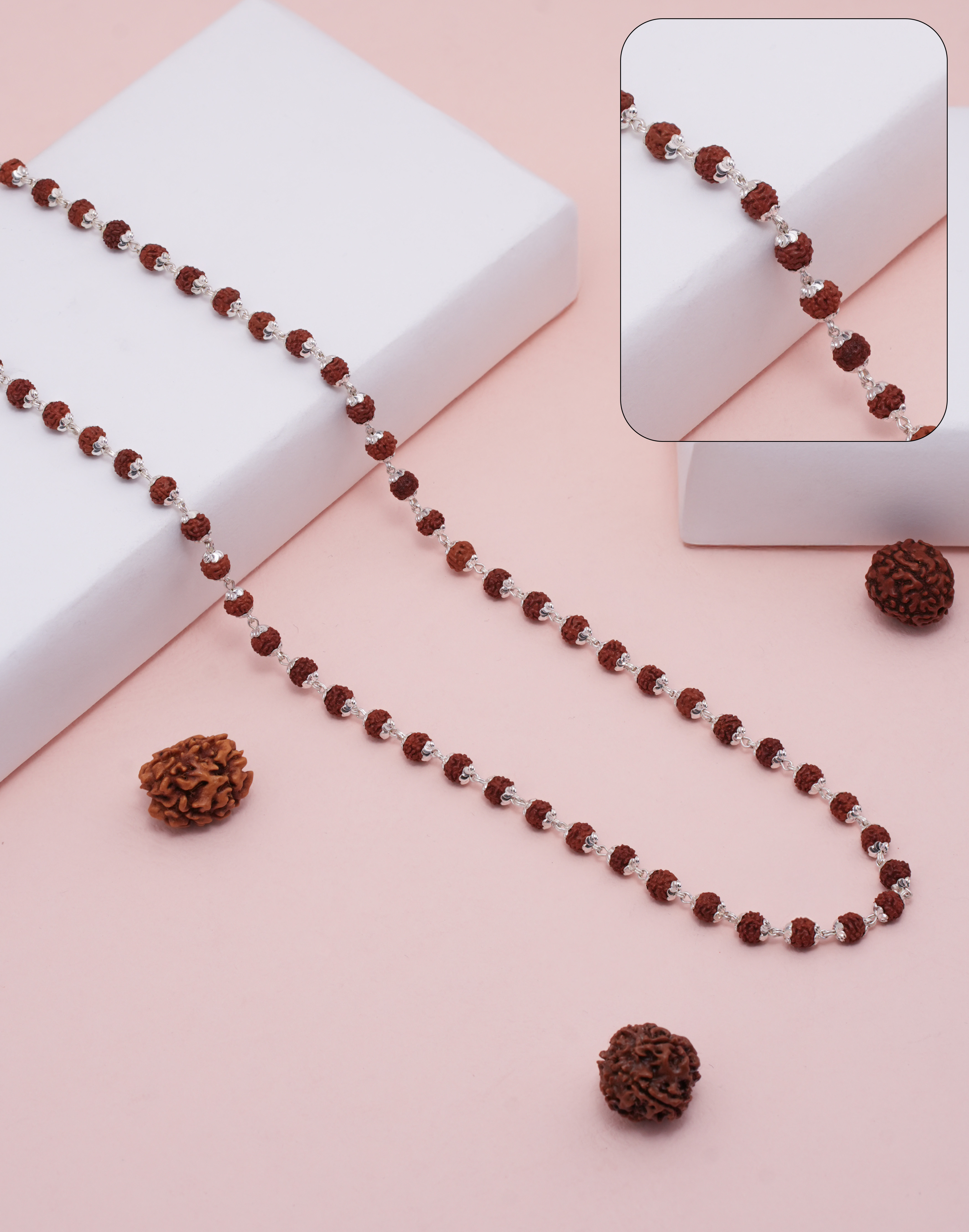 RUDRAKSH SILVER KAILASH MALA C-CUT TOPRI (6-7 MM)