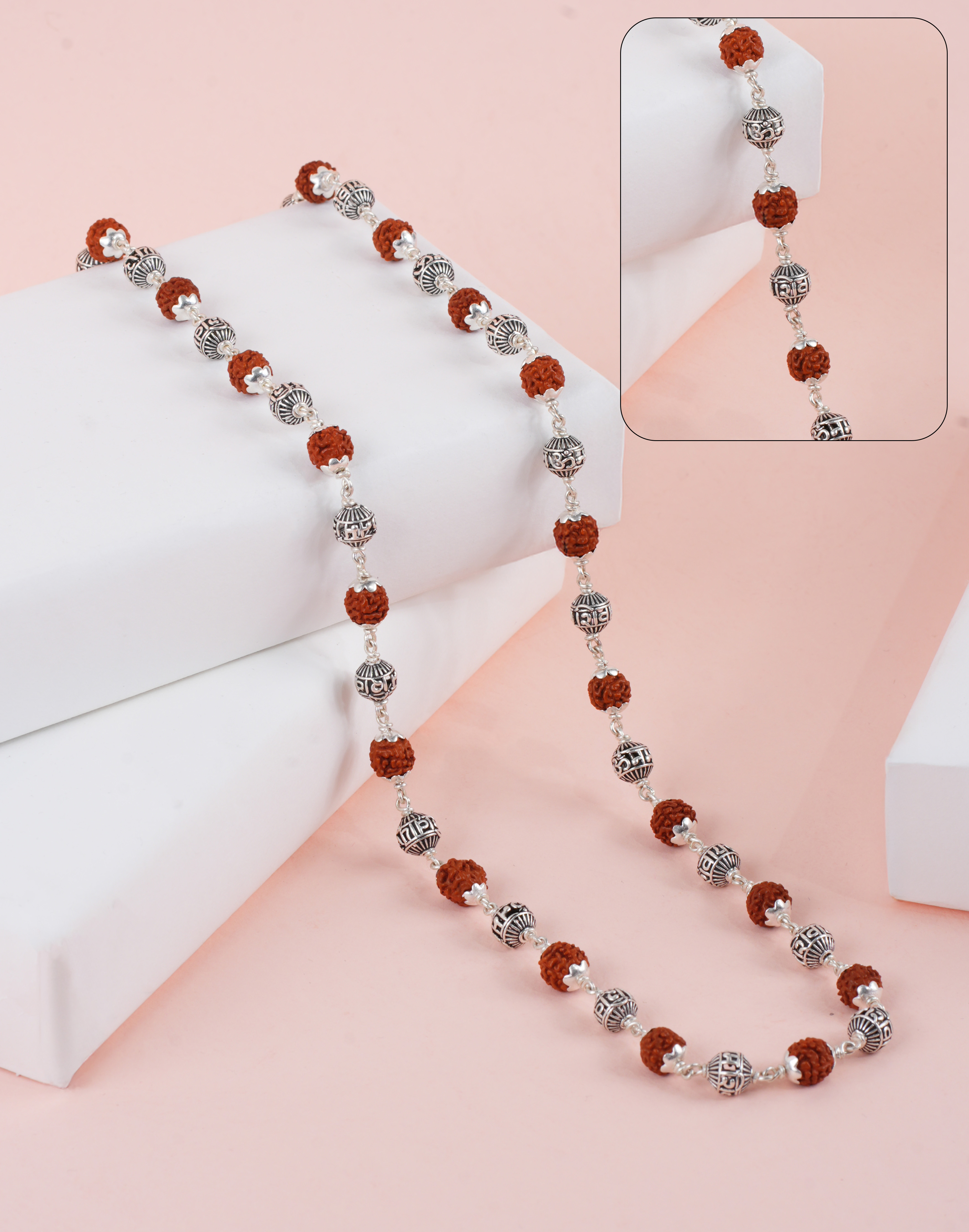 RUDRAKSH SILVER NAMAH SHIVAYA MALA 925 PST 8-9 MM