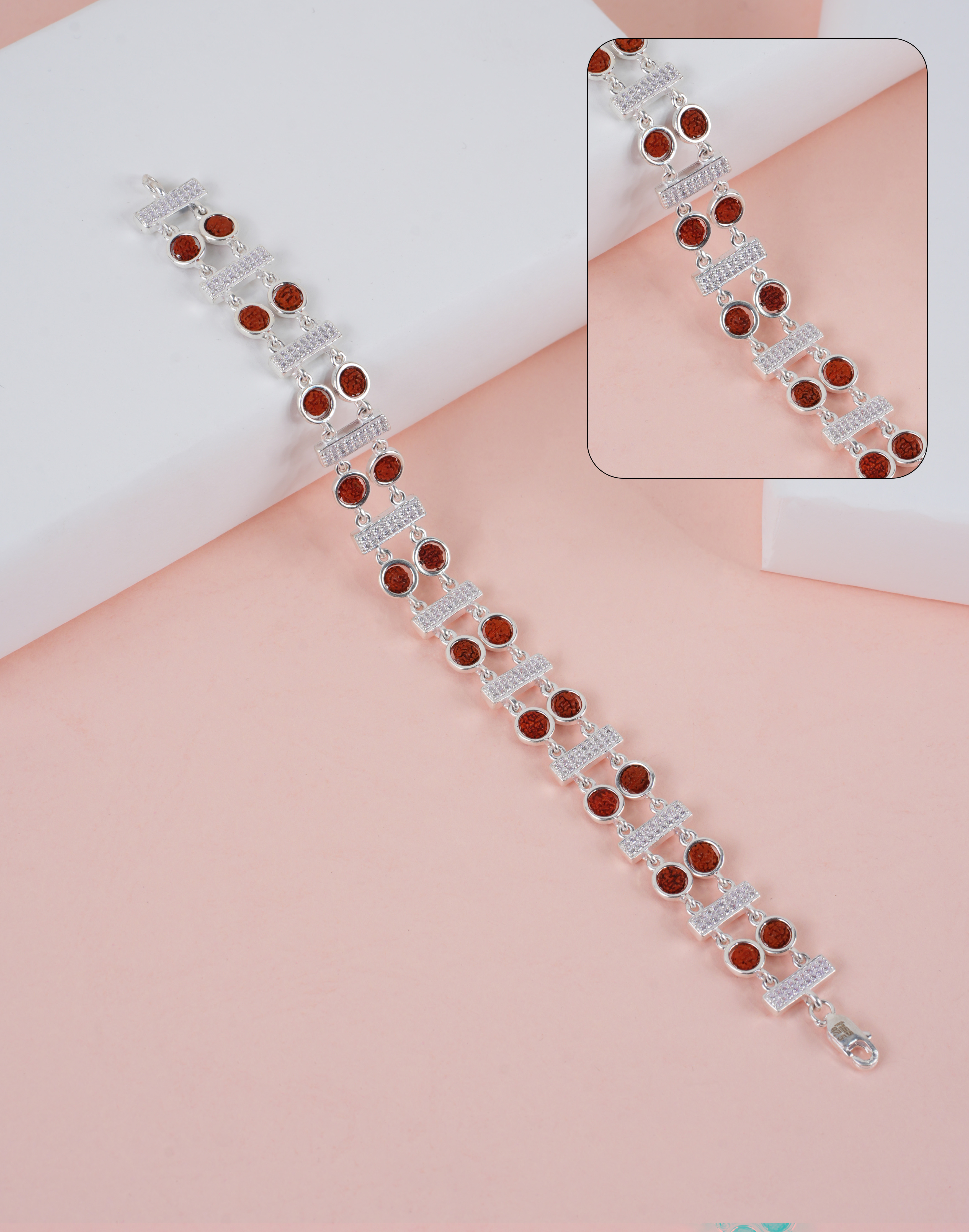 RUDRAKSH SILVER CZ SINGLE STRIP BRACELET (CIRCLE)