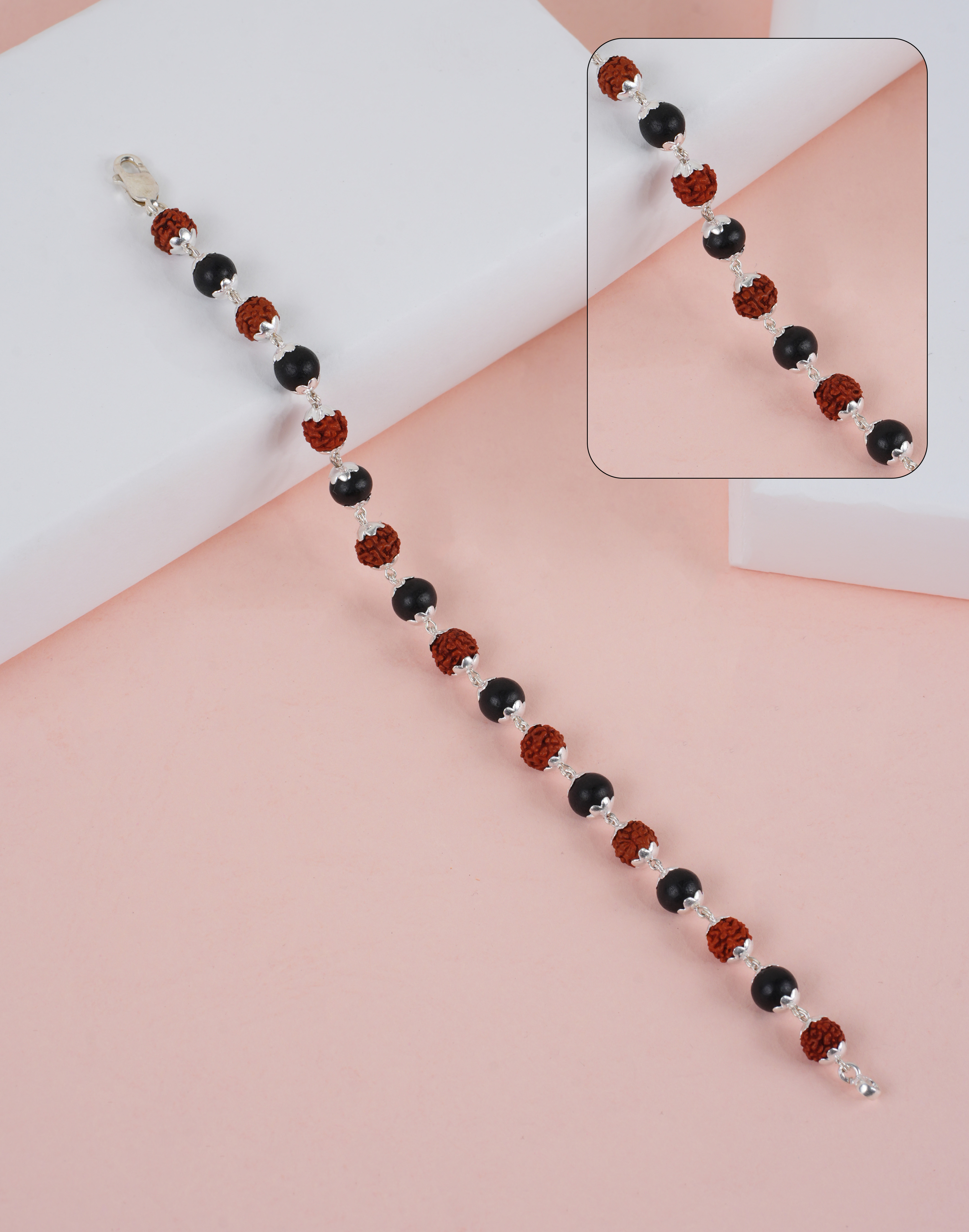 RUDRAKSH SILVER RUDRA KARUNGALI BRACELET 8-9 MM