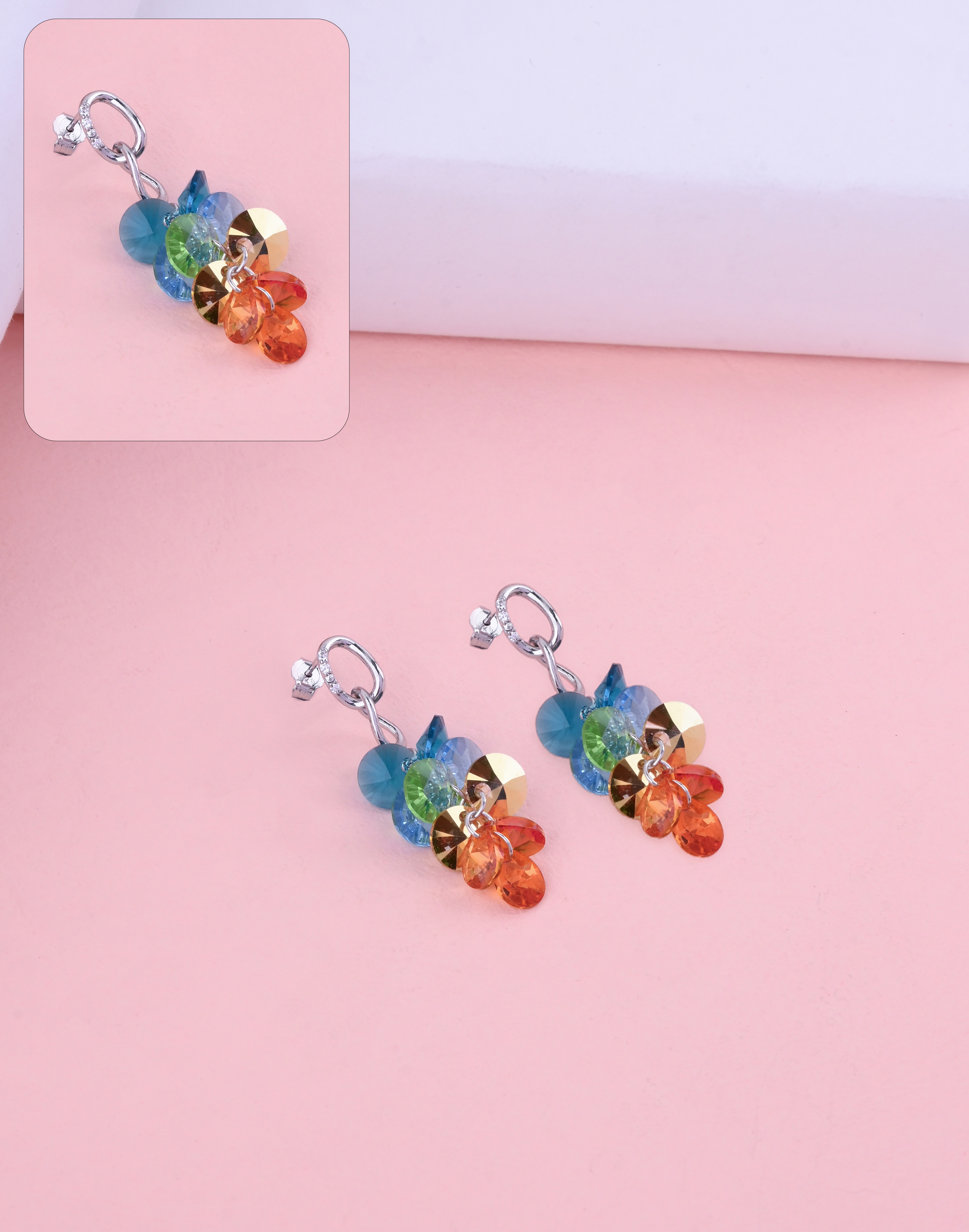 92.5 Sterling Multicolor Crystal Drop Earrings