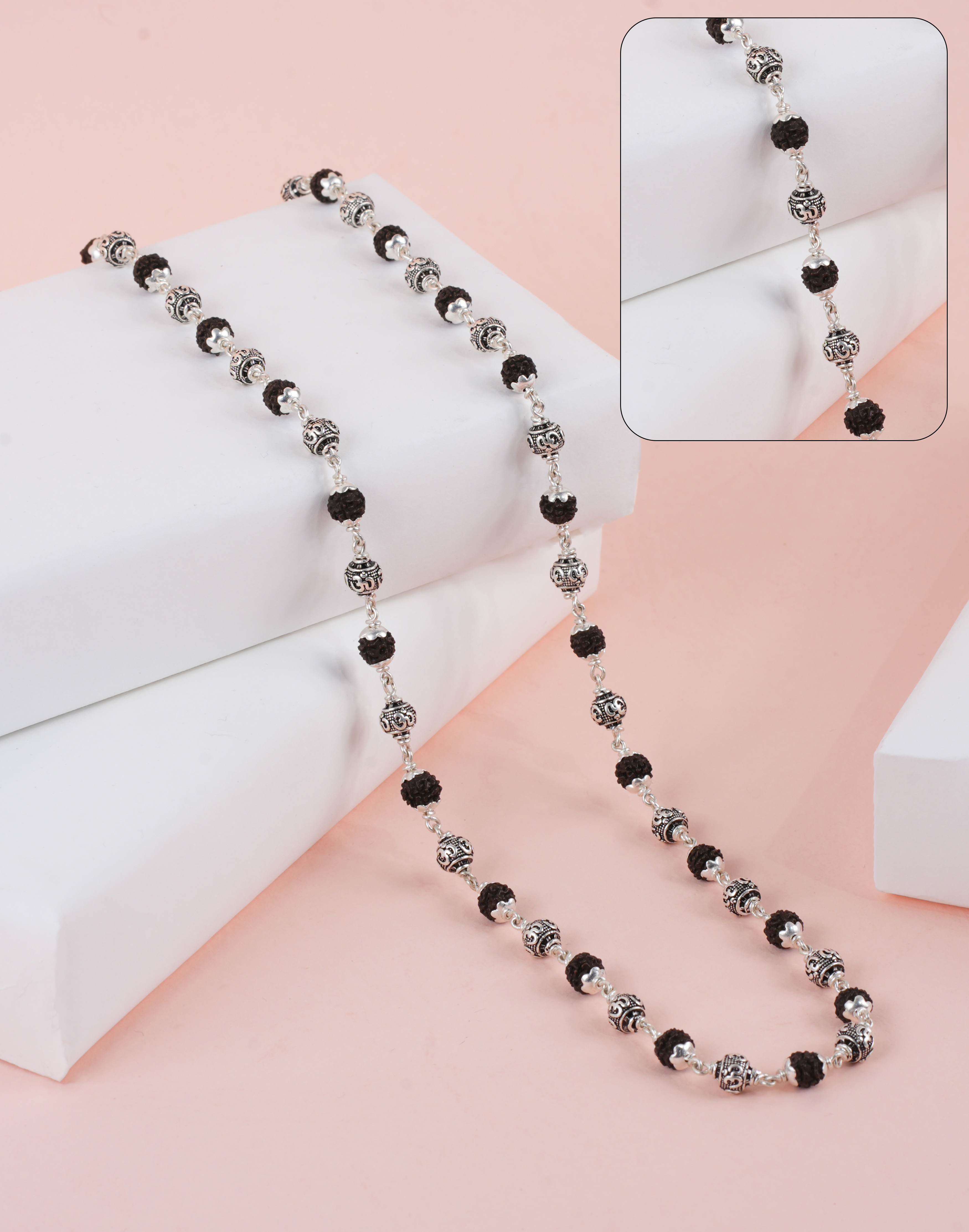 RUDRAKSH SILVER OM RUDRA MALA 925 PST 6-7 MM