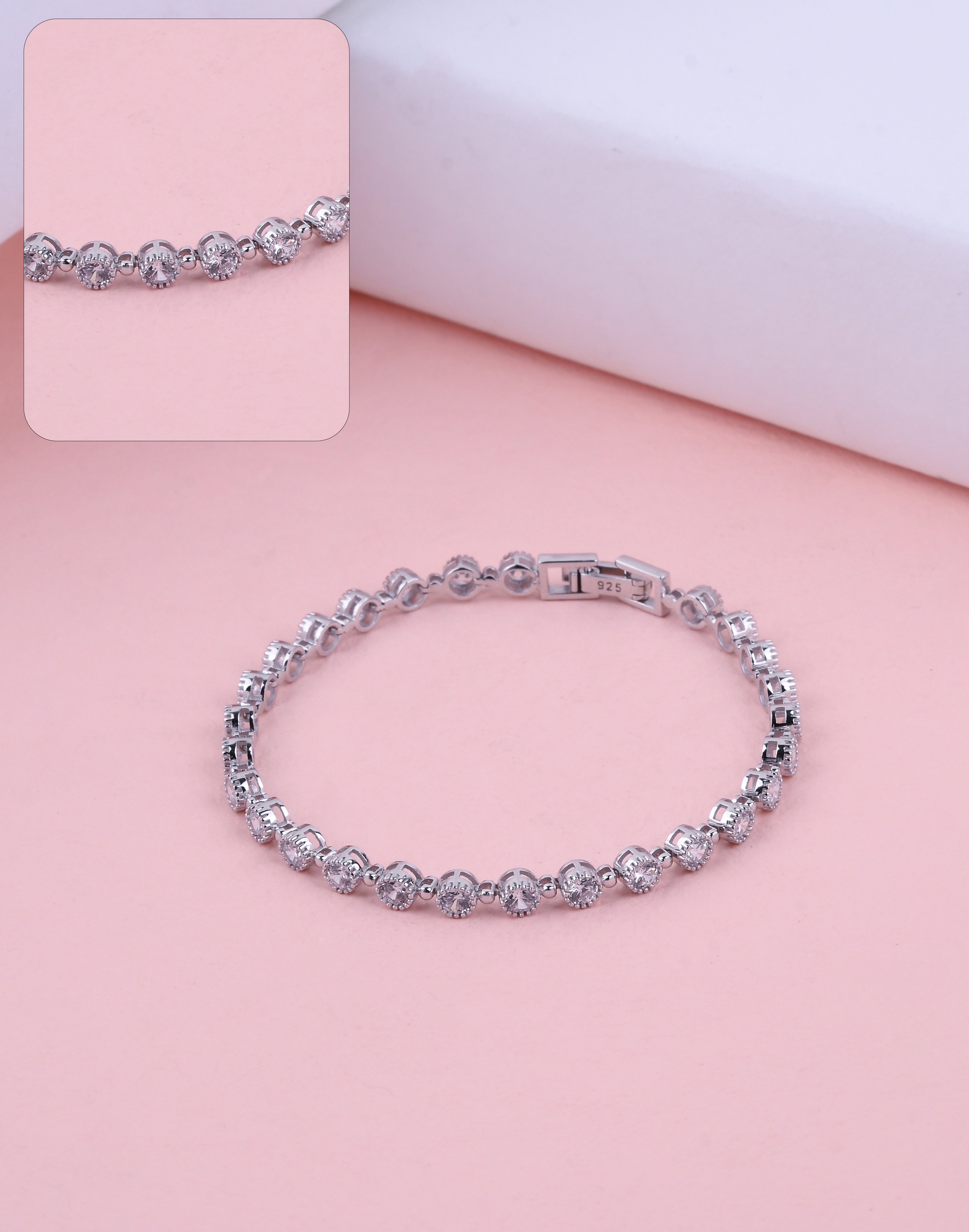 92.5 Sterling Round Solitaire Link Bracelet